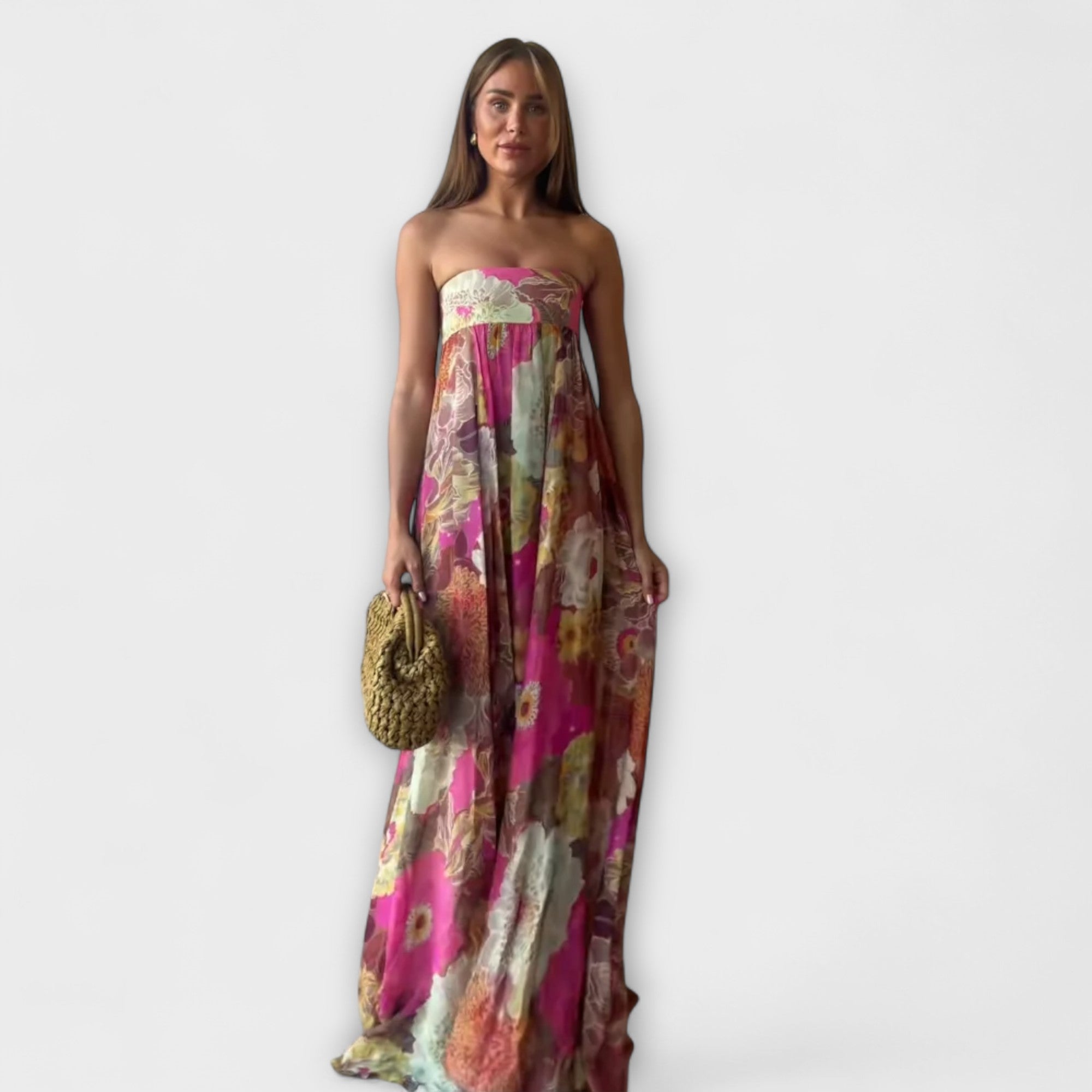Chic Retro Strapless Plisseret Maxi Kjole