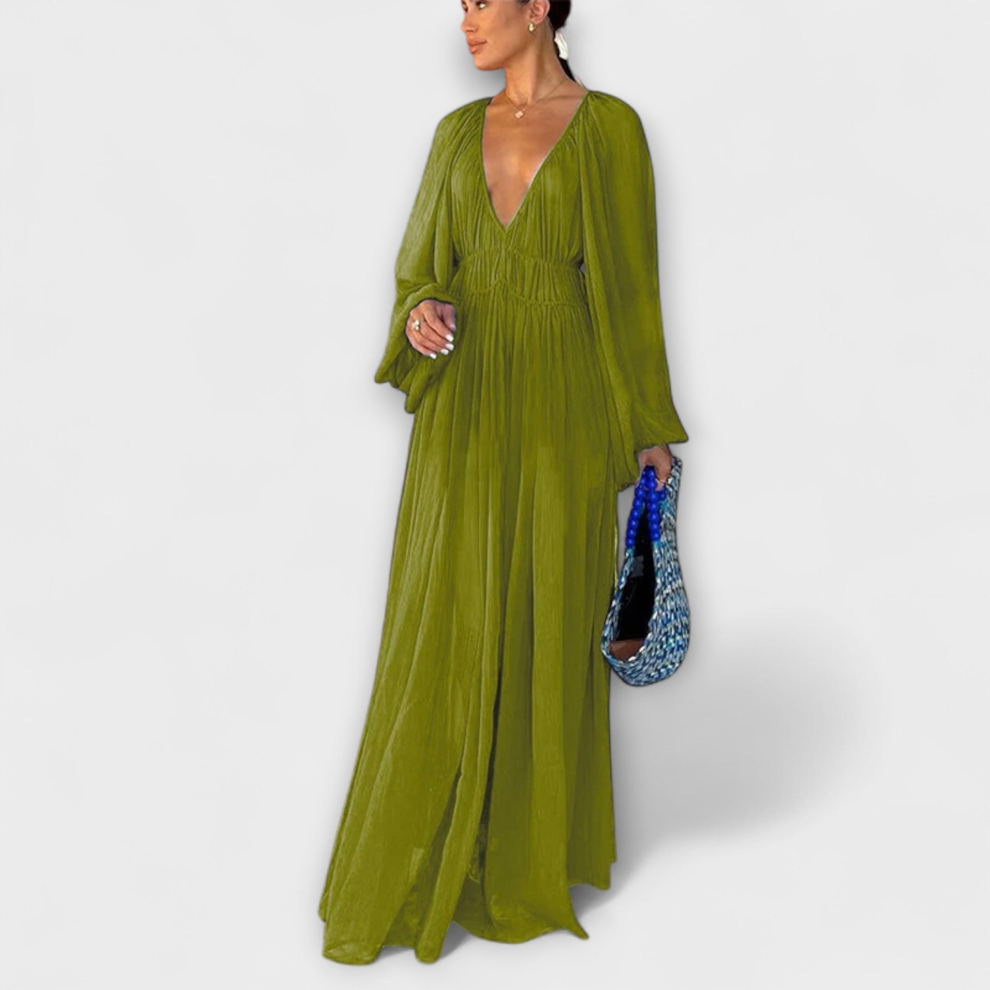 Elegant Plisseret Langærmet Kjole