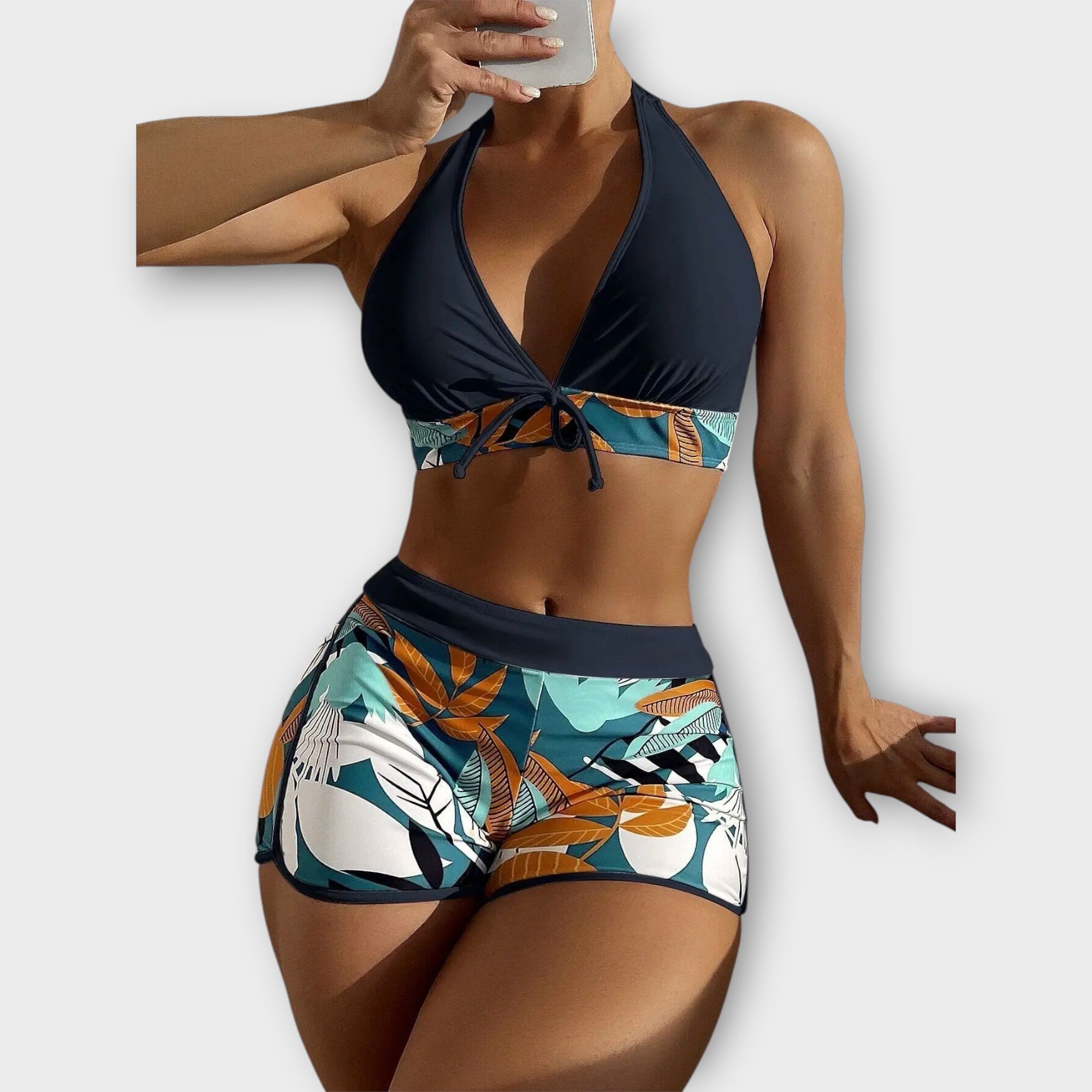 Højtaljet Halter Bikini Sæt