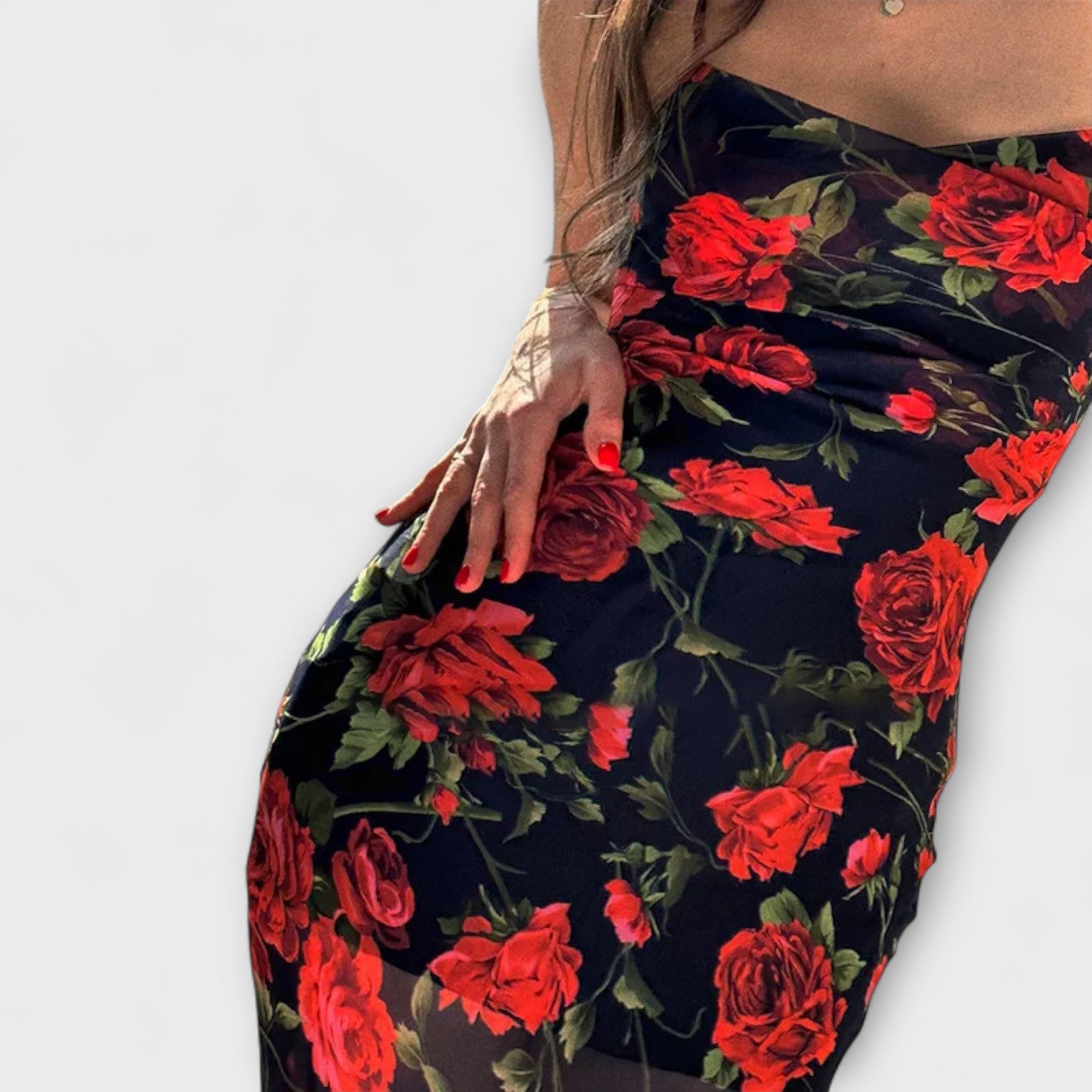 Blomstermønster Spaghetti Strop Bodycon Kjole