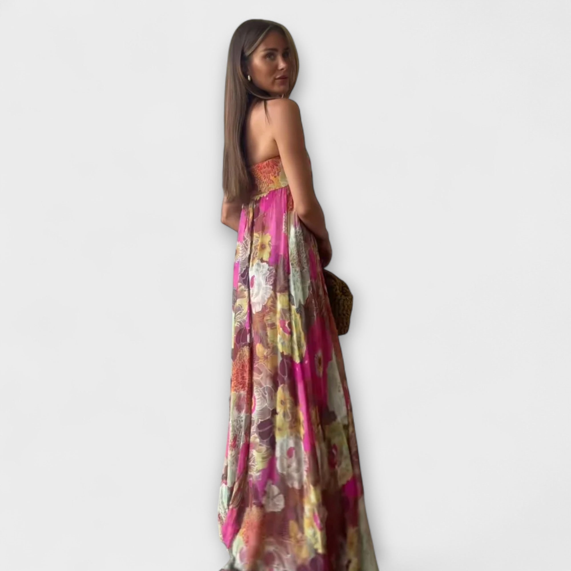 Chic Retro Strapless Plisseret Maxi Kjole