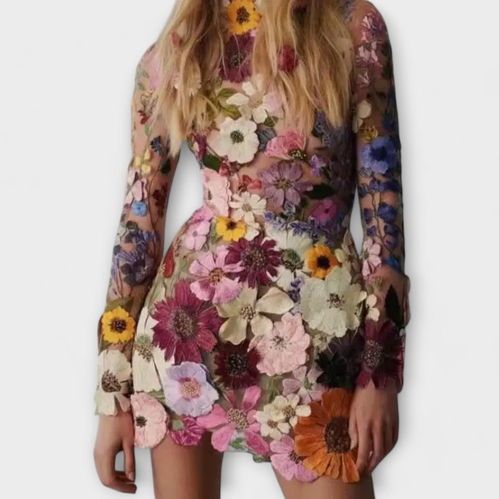 Dolores - Kjole med 3D Blomster Mønster