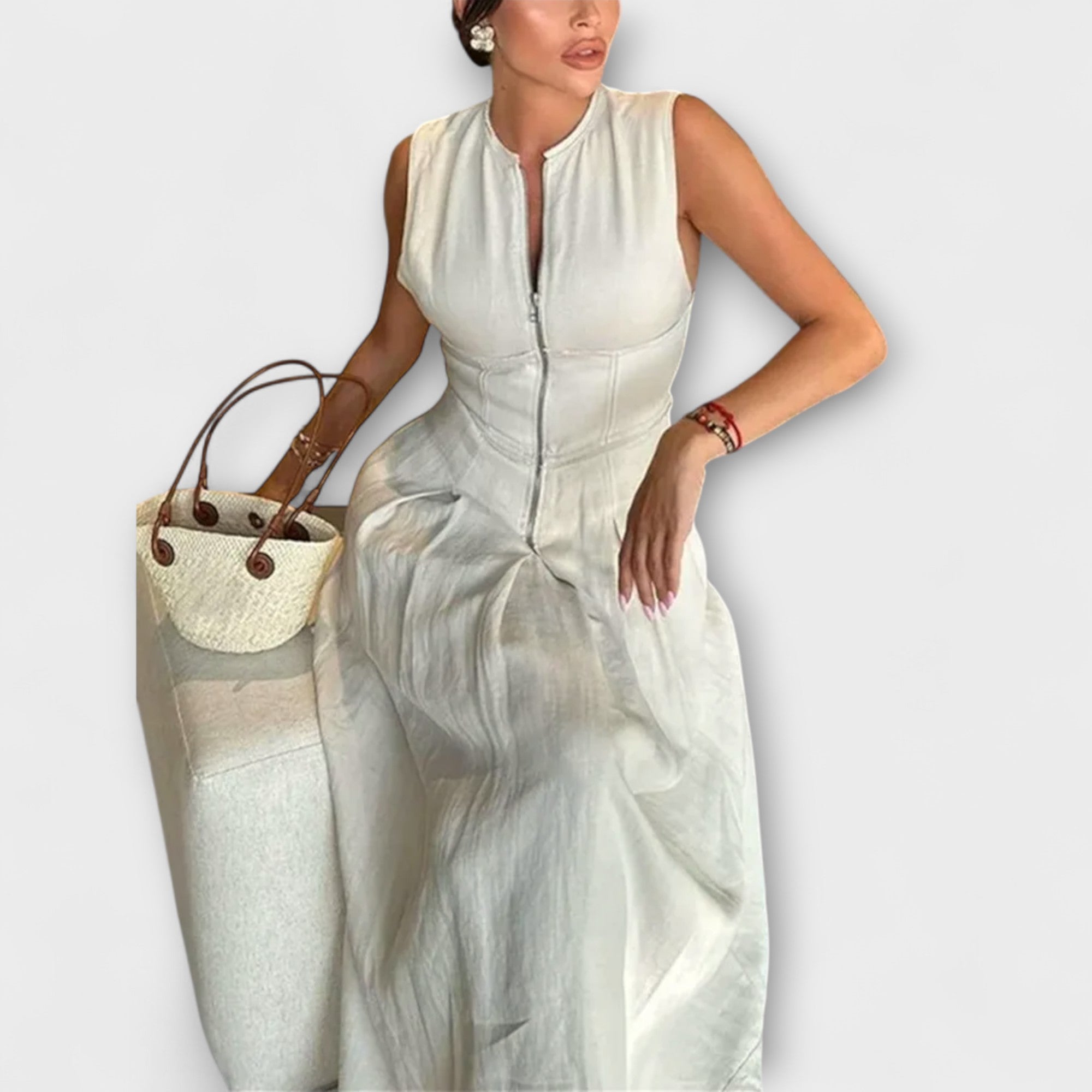 Ærmeløs Plisseret Bodycon Midi Kjole