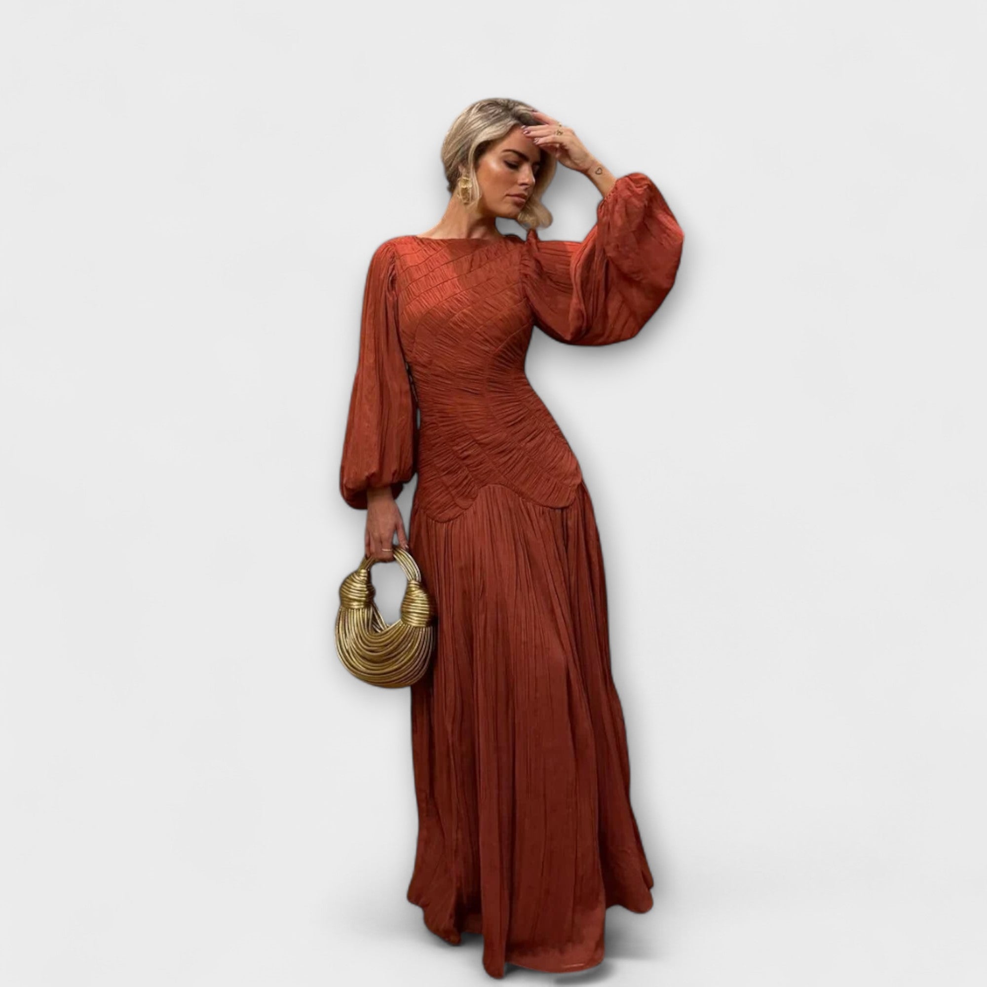 Elegant Plisseret Langærmet Kjole