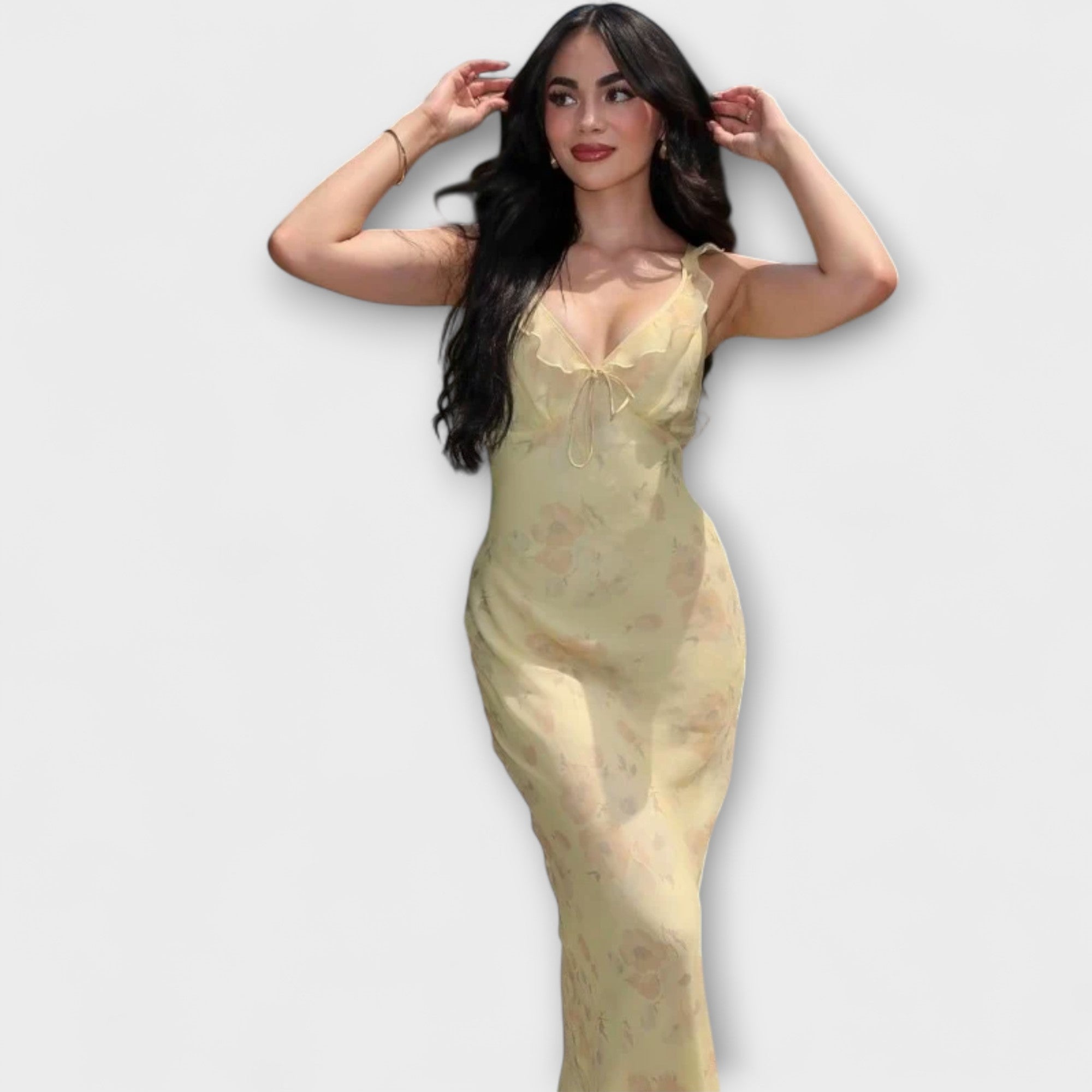 Kryptografisk Blomsterprint Plunge Maxi Kjole