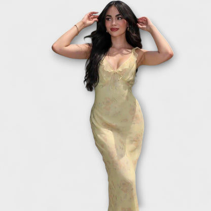 Kryptografisk Blomsterprint Plunge Maxi Kjole