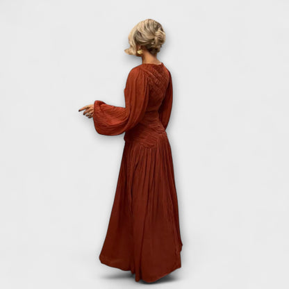 Elegant Plisseret Langærmet Kjole