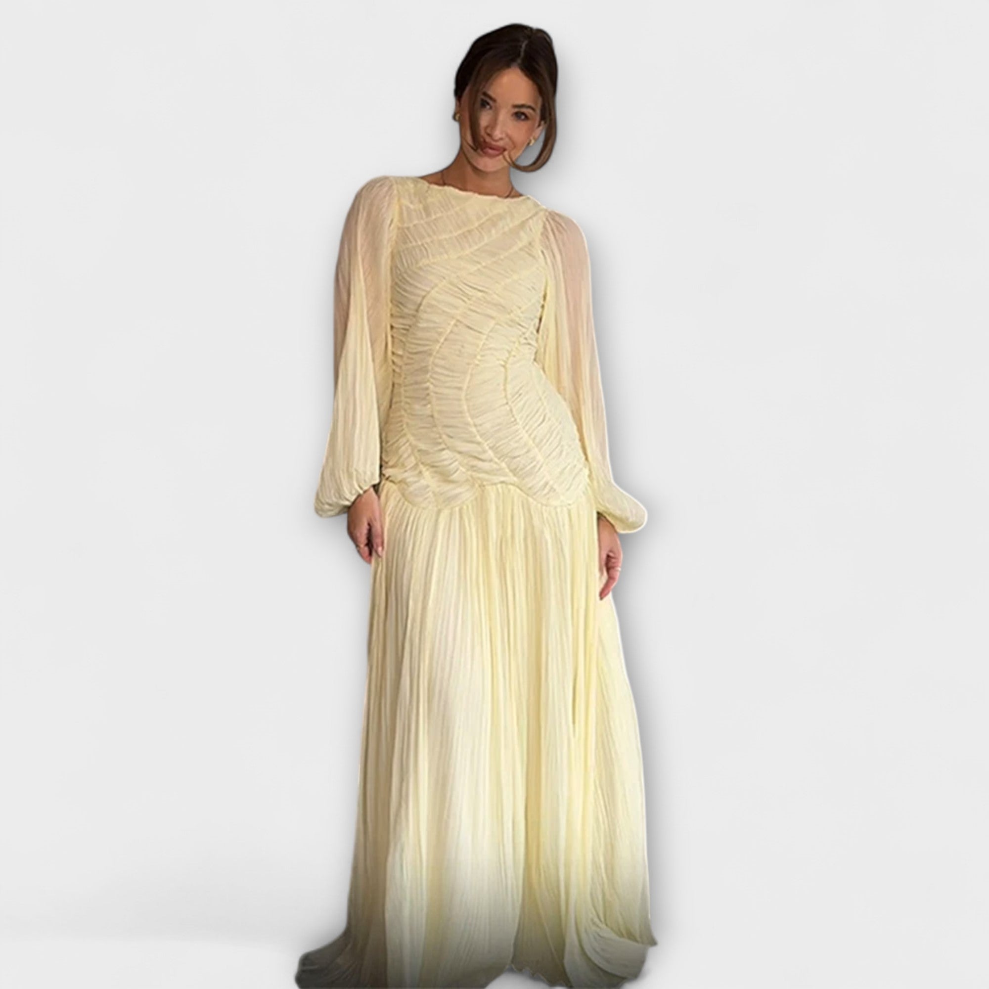 Elegant Plisseret Langærmet Kjole
