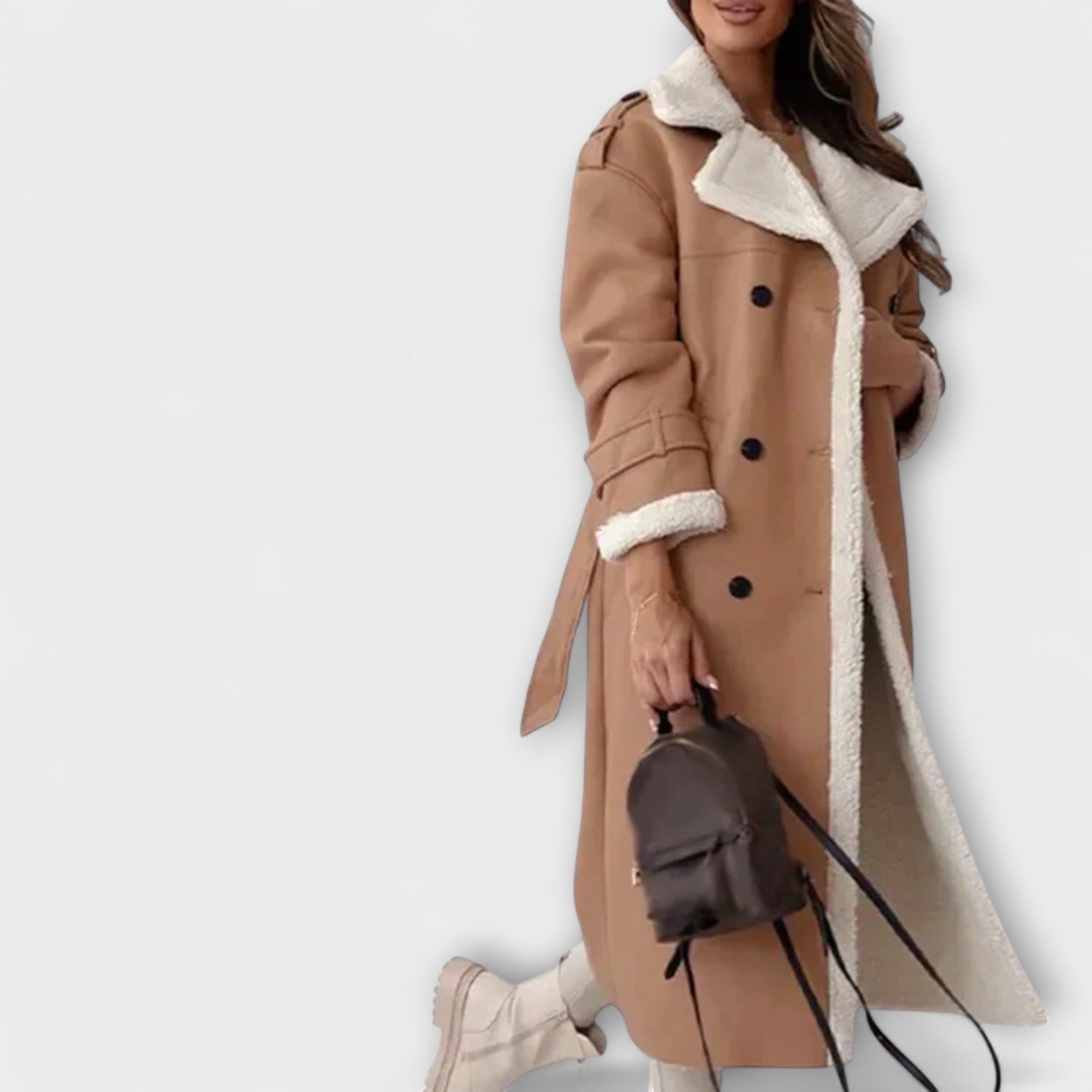 Maria – Lang Klassisk Jakke med Fleece For og Teddy Krave