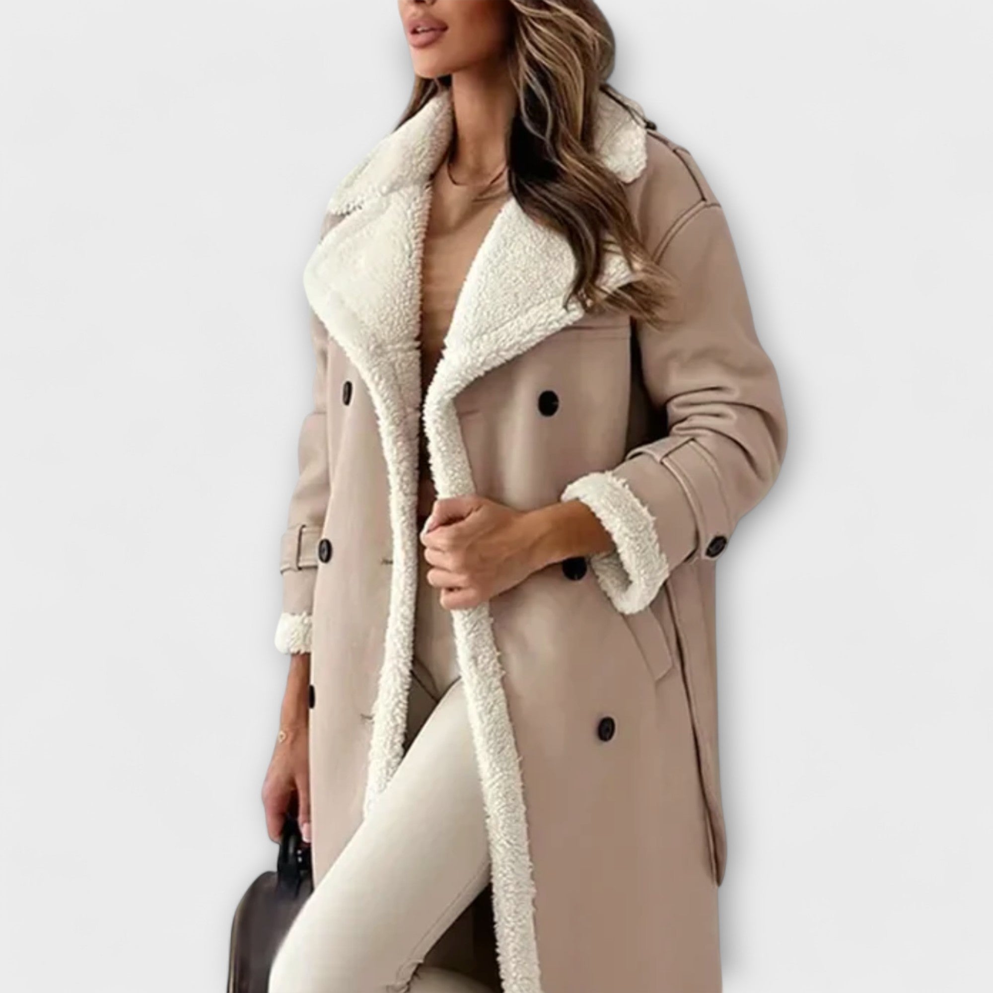 Maria – Lang Klassisk Jakke med Fleece For og Teddy Krave