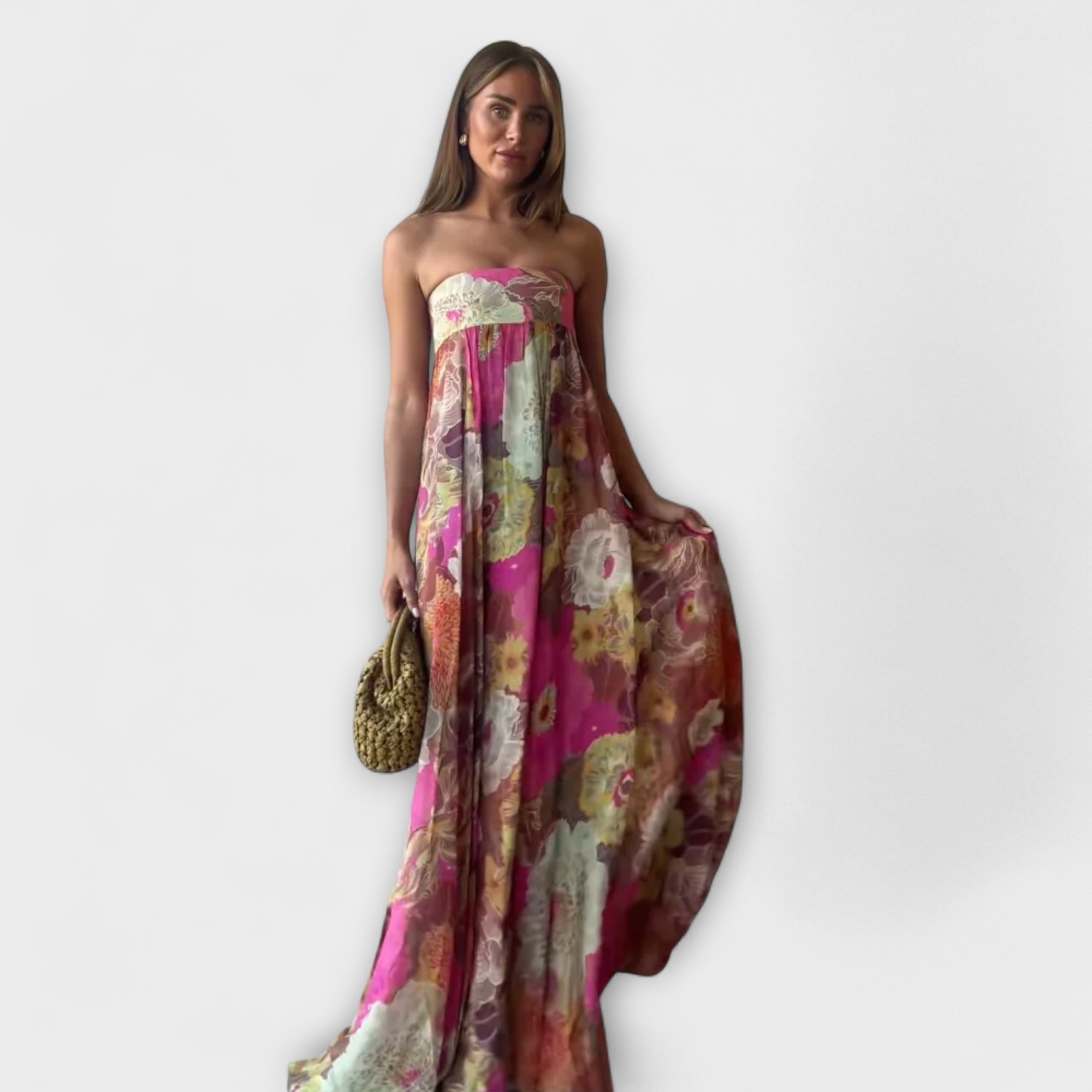 Chic Retro Strapless Plisseret Maxi Kjole