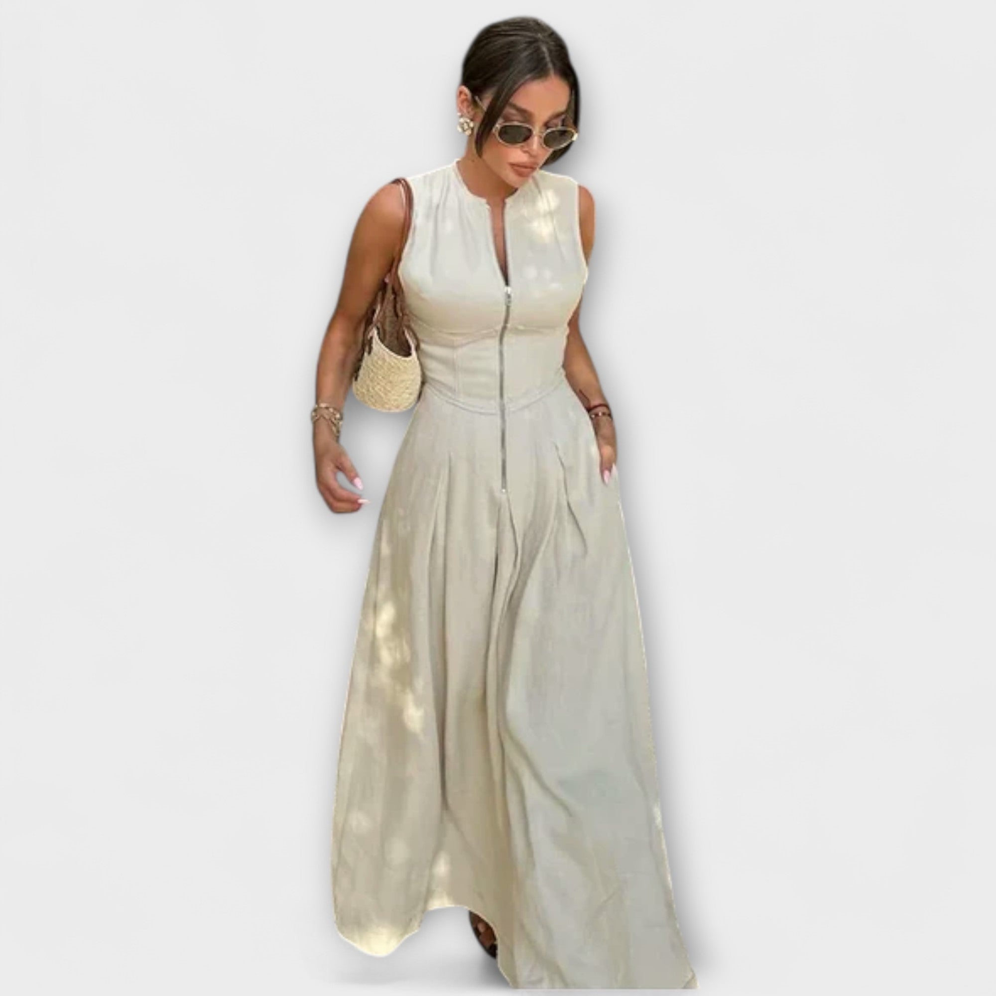Ærmeløs Plisseret Bodycon Midi Kjole