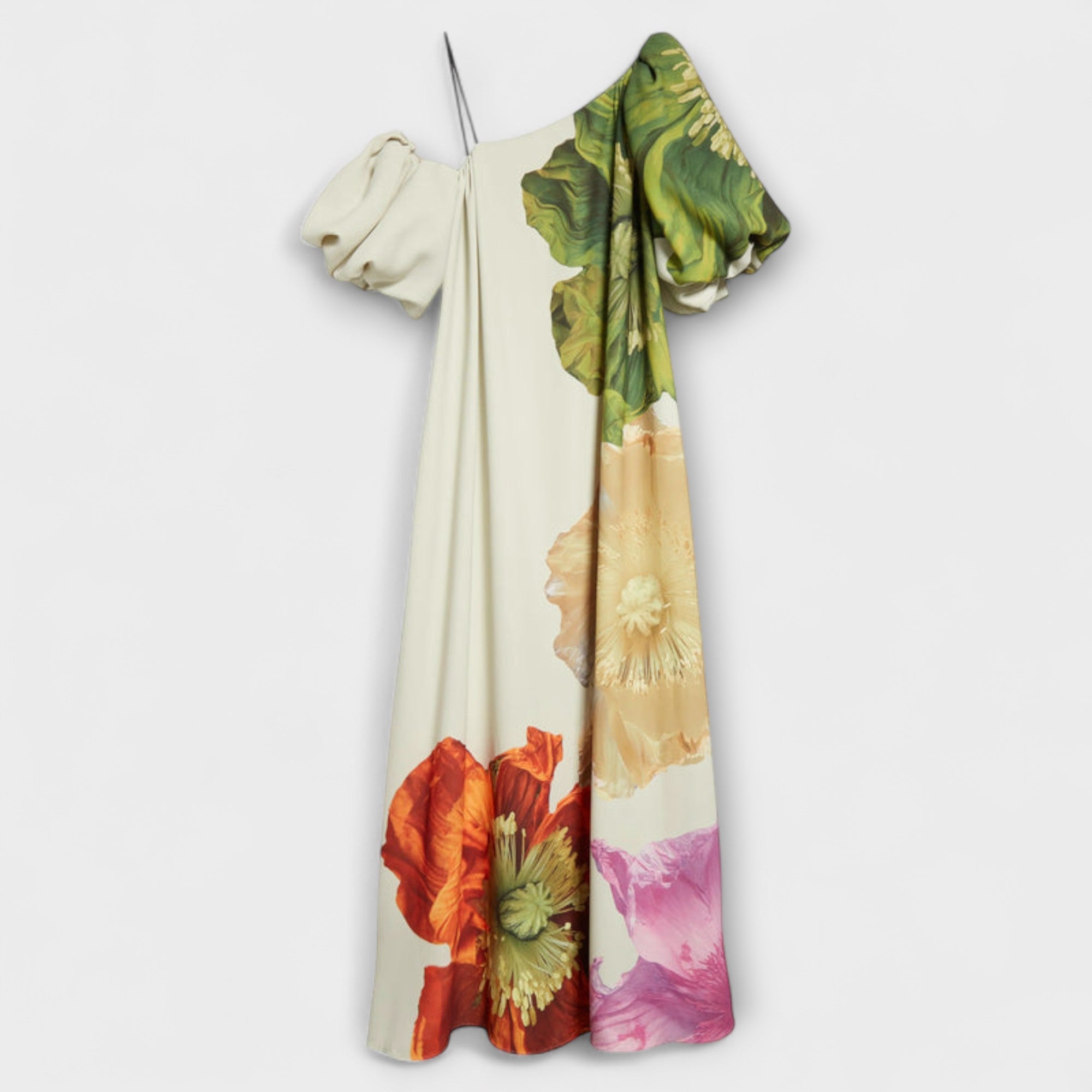 Melodi - Asymmetrisk Blomster Maxi Kjole