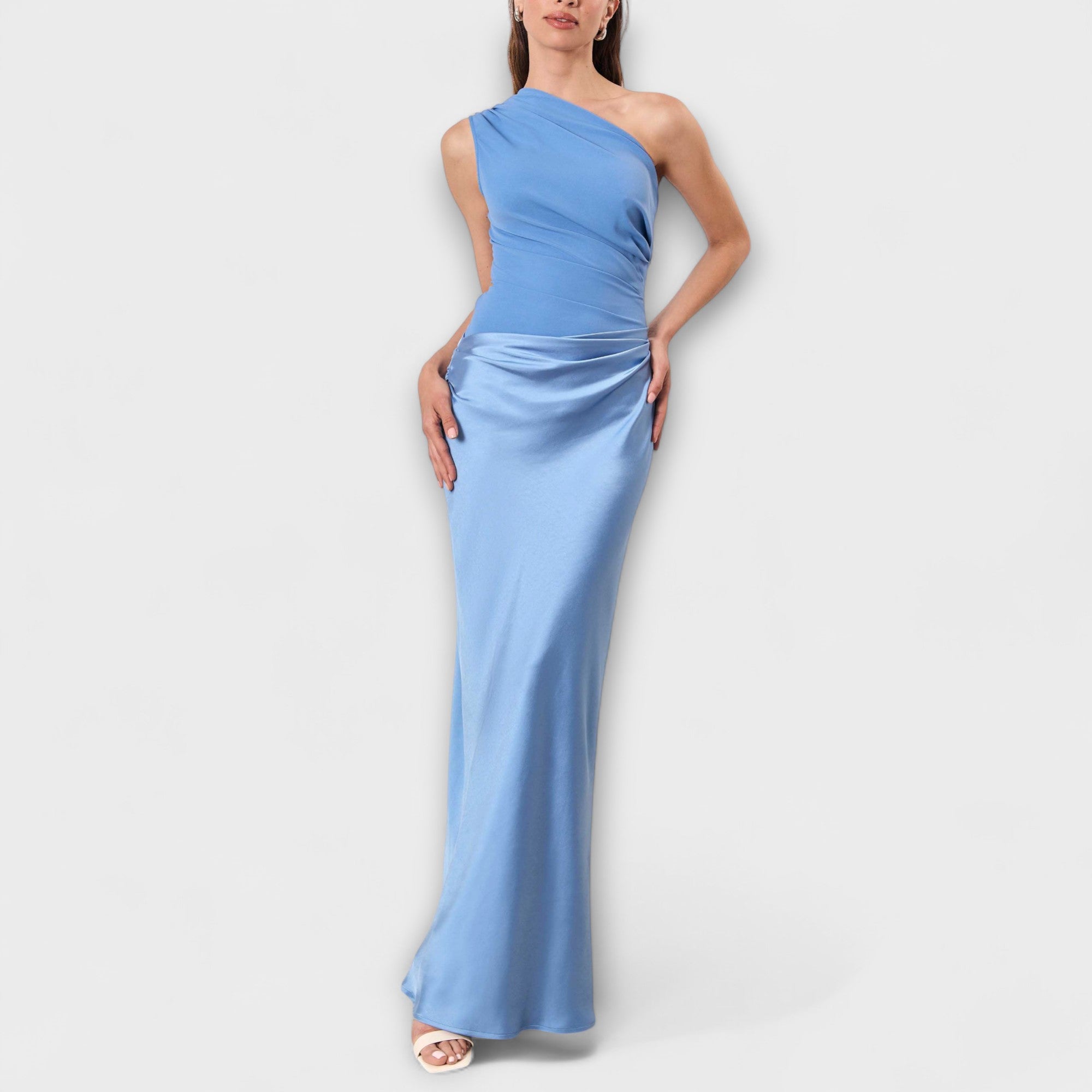 Elegant En-Skulder Plisseret Maxi Kjole