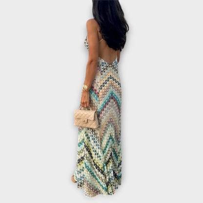 Remi - Missoni Farverig Houndstooth Mønster Maxi Kjole
