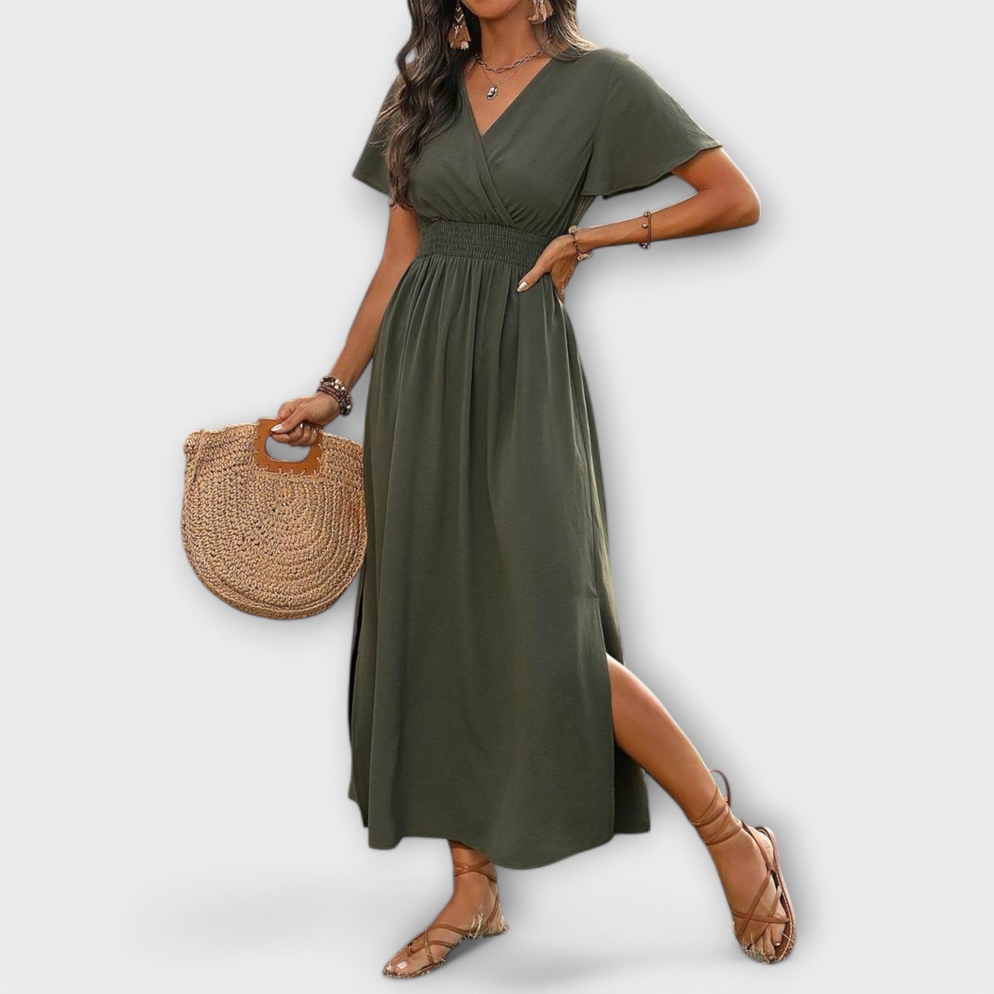 Heather - Elegant Boho Kjole med V-Hals og Lange Ærmer