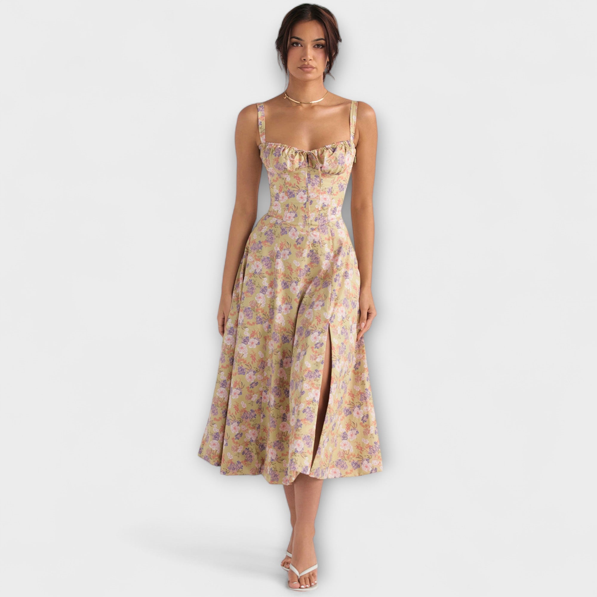 Zipporas - Skræddersyet Bustier Kjole med Moderne Forårsblomsterprint
