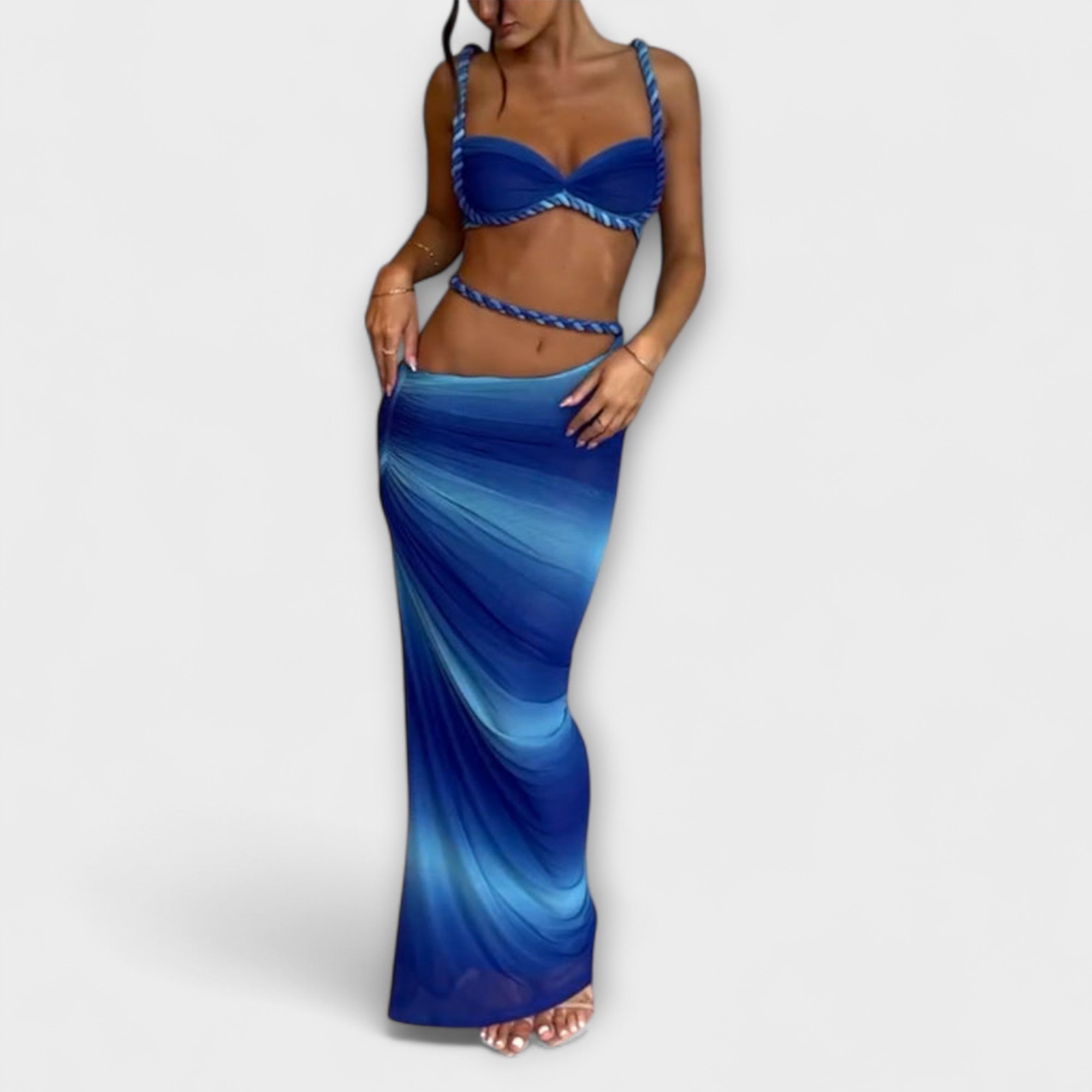 Jane - Stilfuld Gradient Flet Crop Top & Overskirt Duo