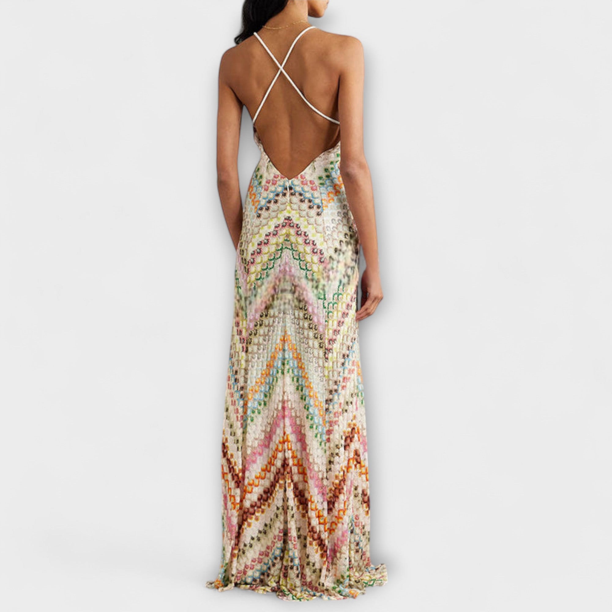 Remi - Missoni Farverig Houndstooth Mønster Maxi Kjole