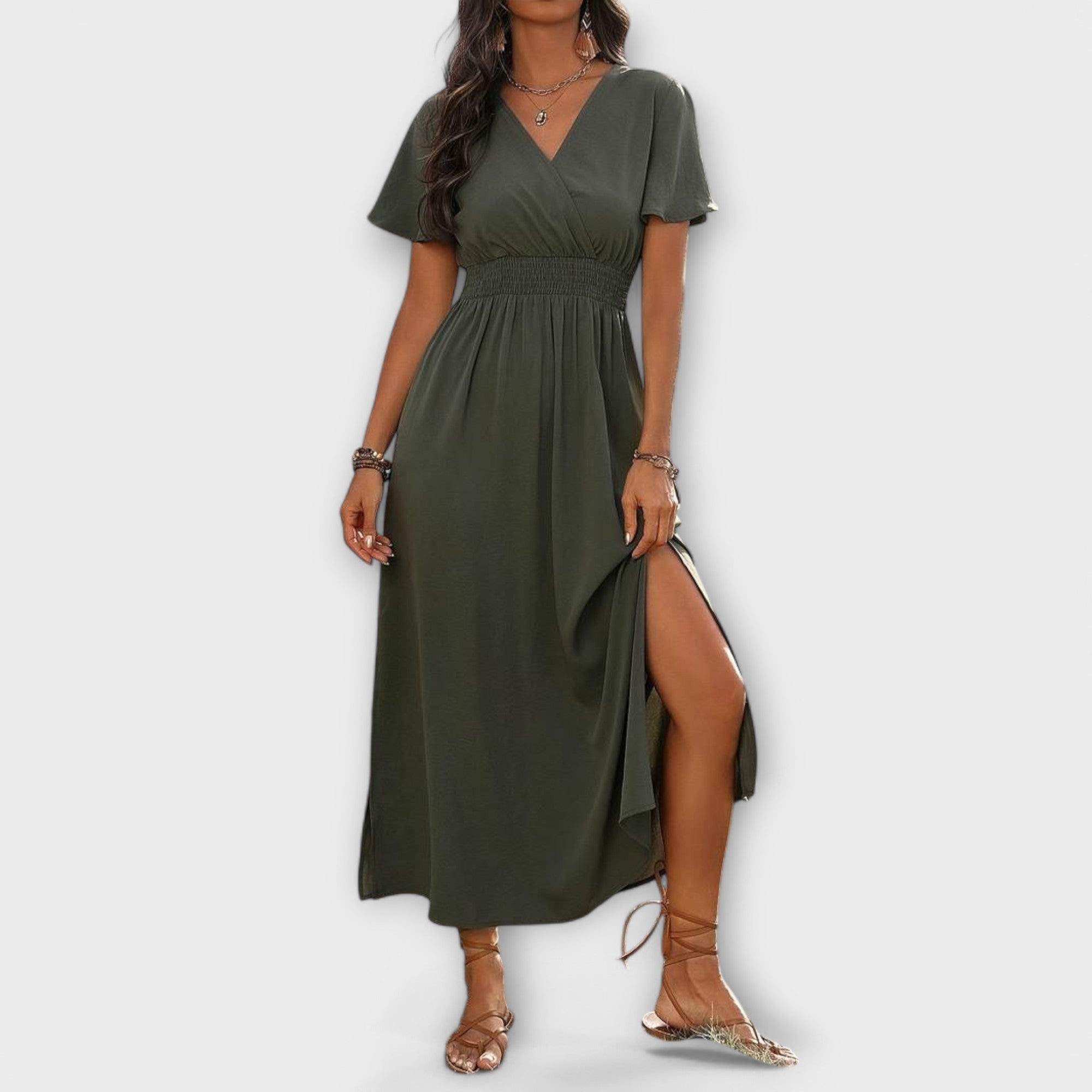 Heather - Elegant Boho Kjole med V-Hals og Lange Ærmer