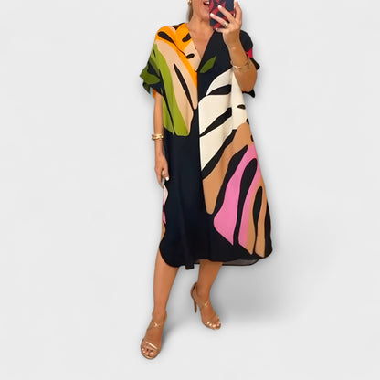 Roos - Casual Kjole med Farverigt Bladprint