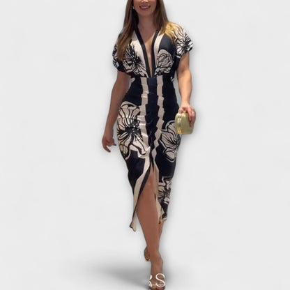 Cleo - Unik Dolman Midi Kjole med Brasiliansk Print