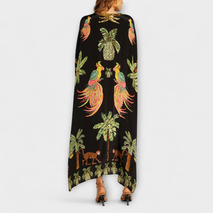 Linda - Iøjnefaldende kjole med off-shoulder design og kokosnøddeprint