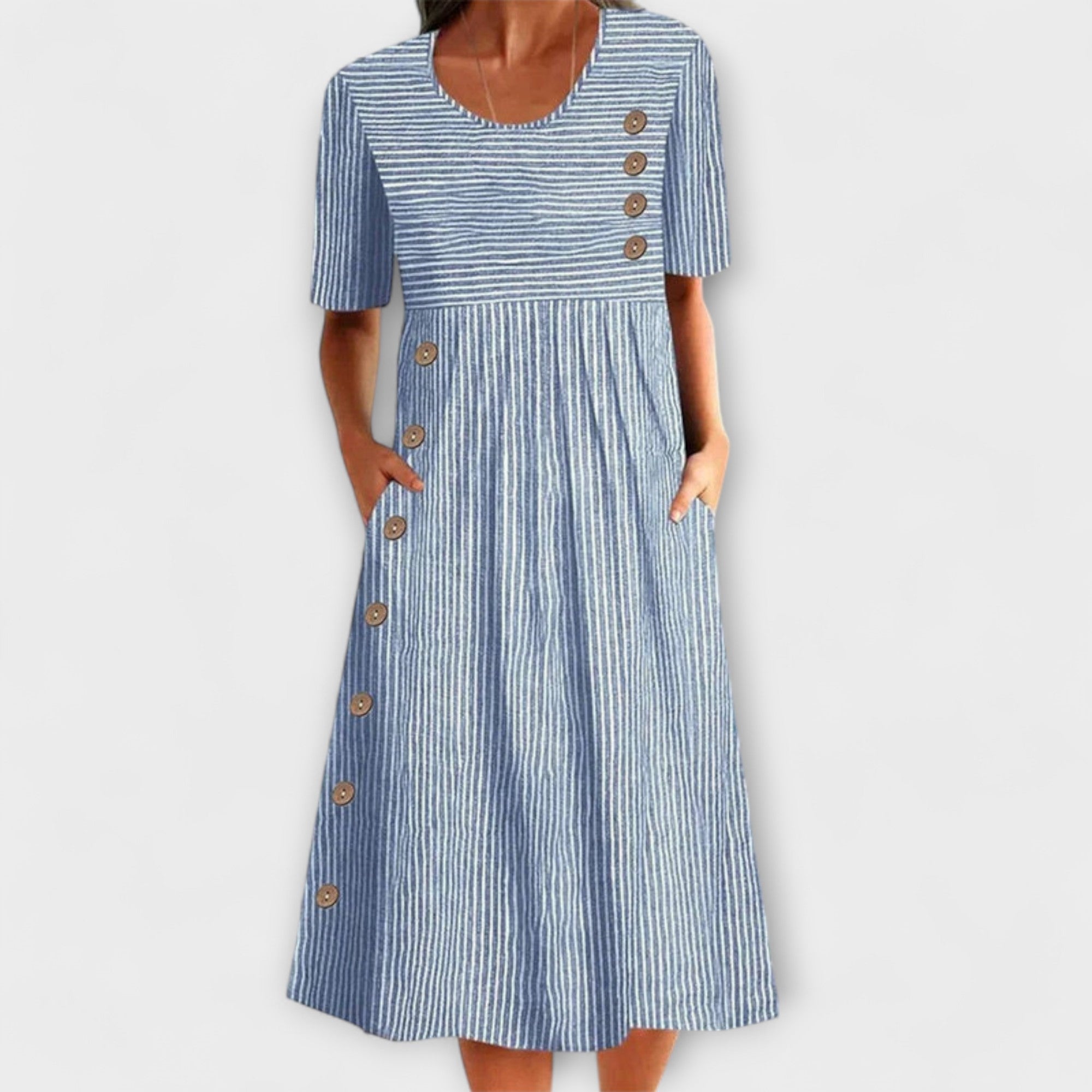 Luisa – Stribet Premium Midi Kjole