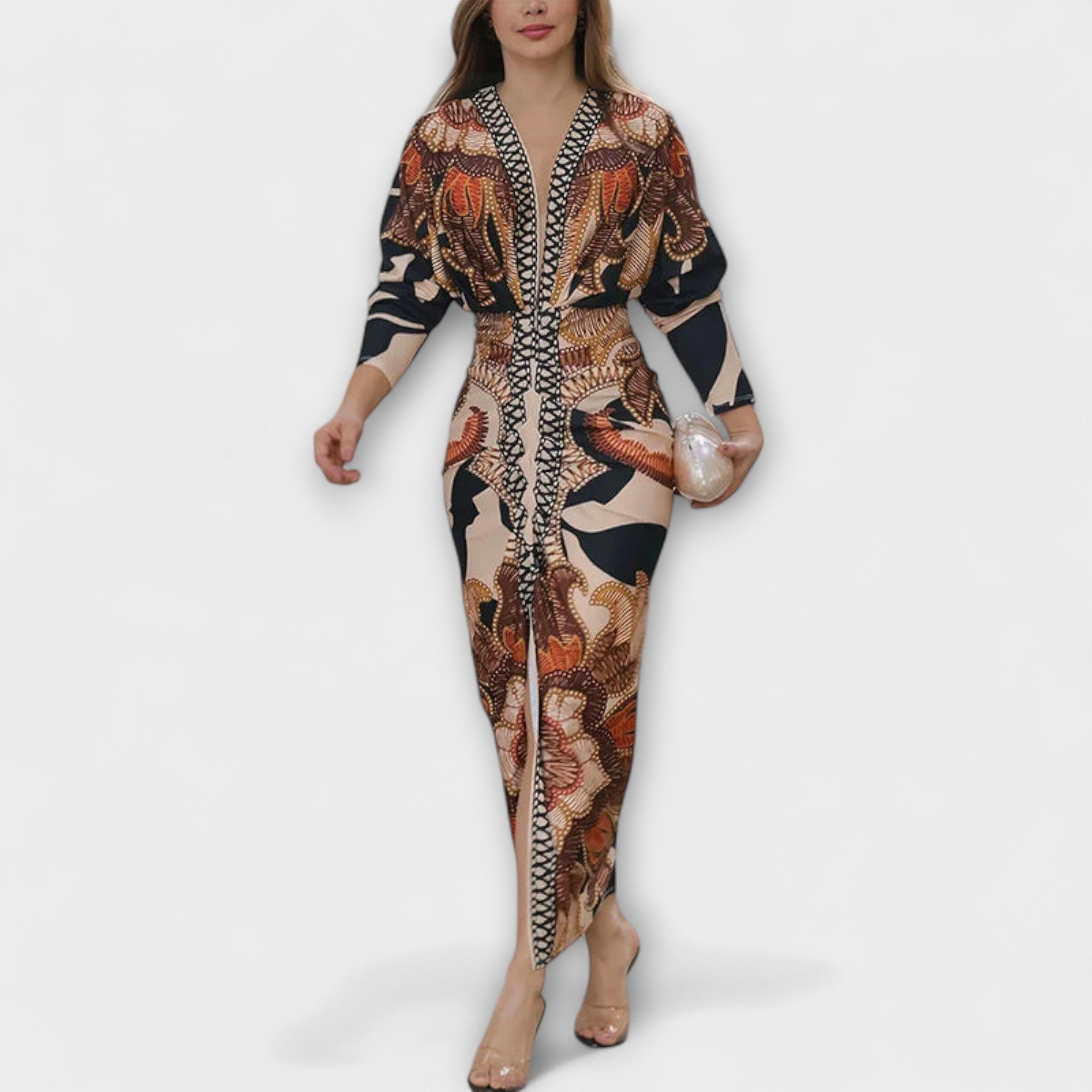 Cleo - Unik Dolman Midi Kjole med Brasiliansk Print