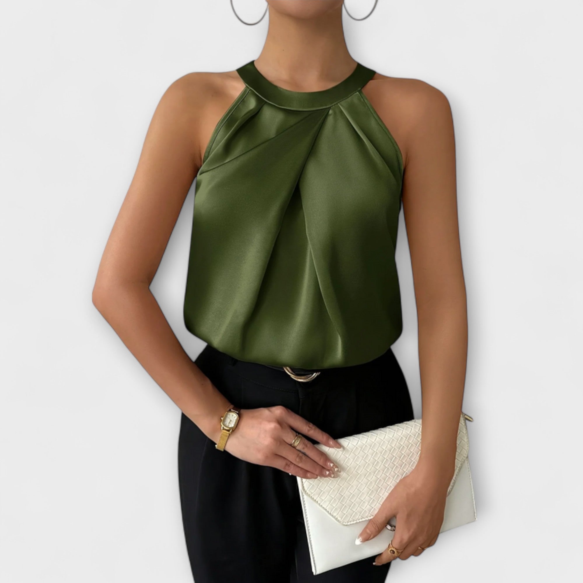 Skye - Chic Satin Bluse med Off-Shoulder Design