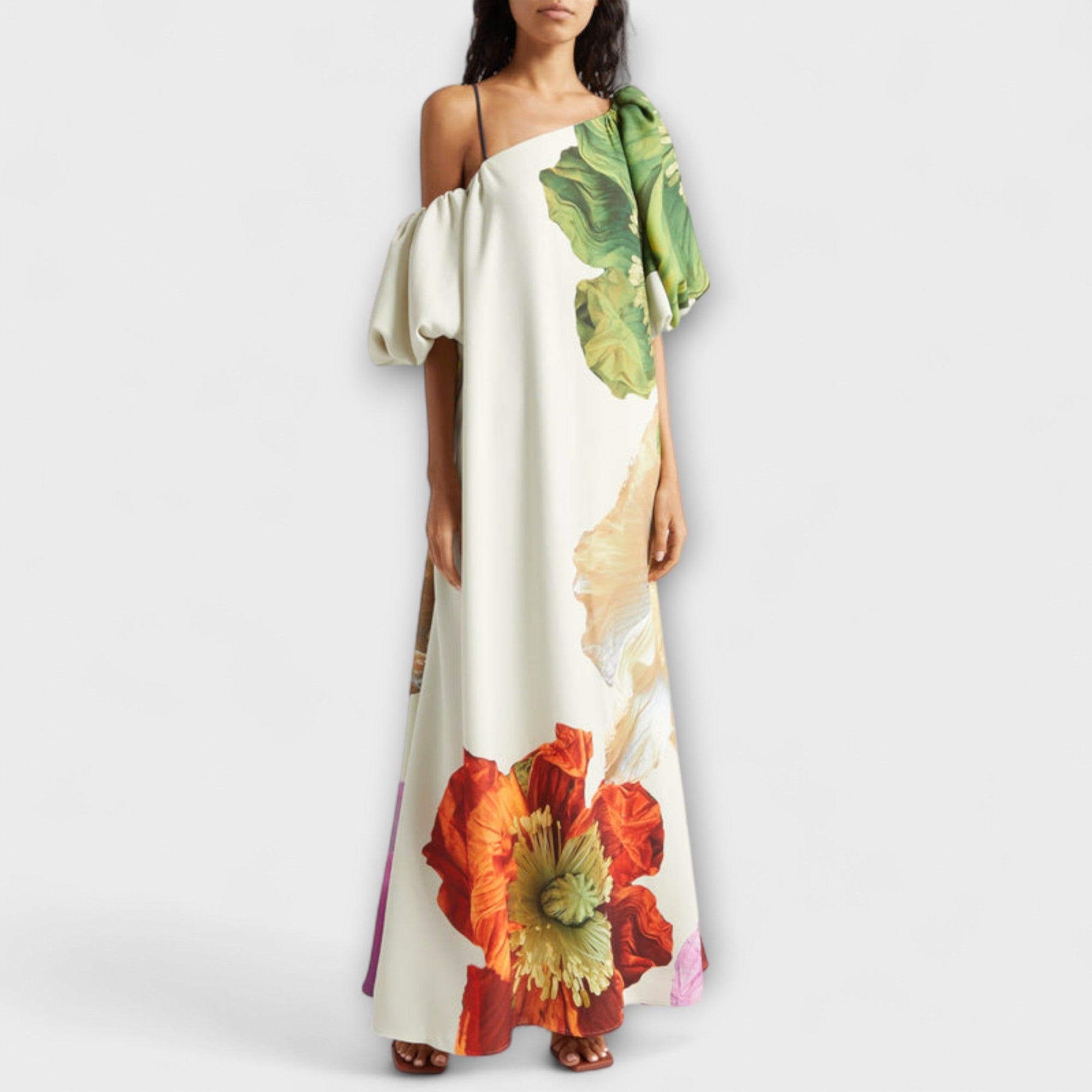 Melodi - Asymmetrisk Blomster Maxi Kjole