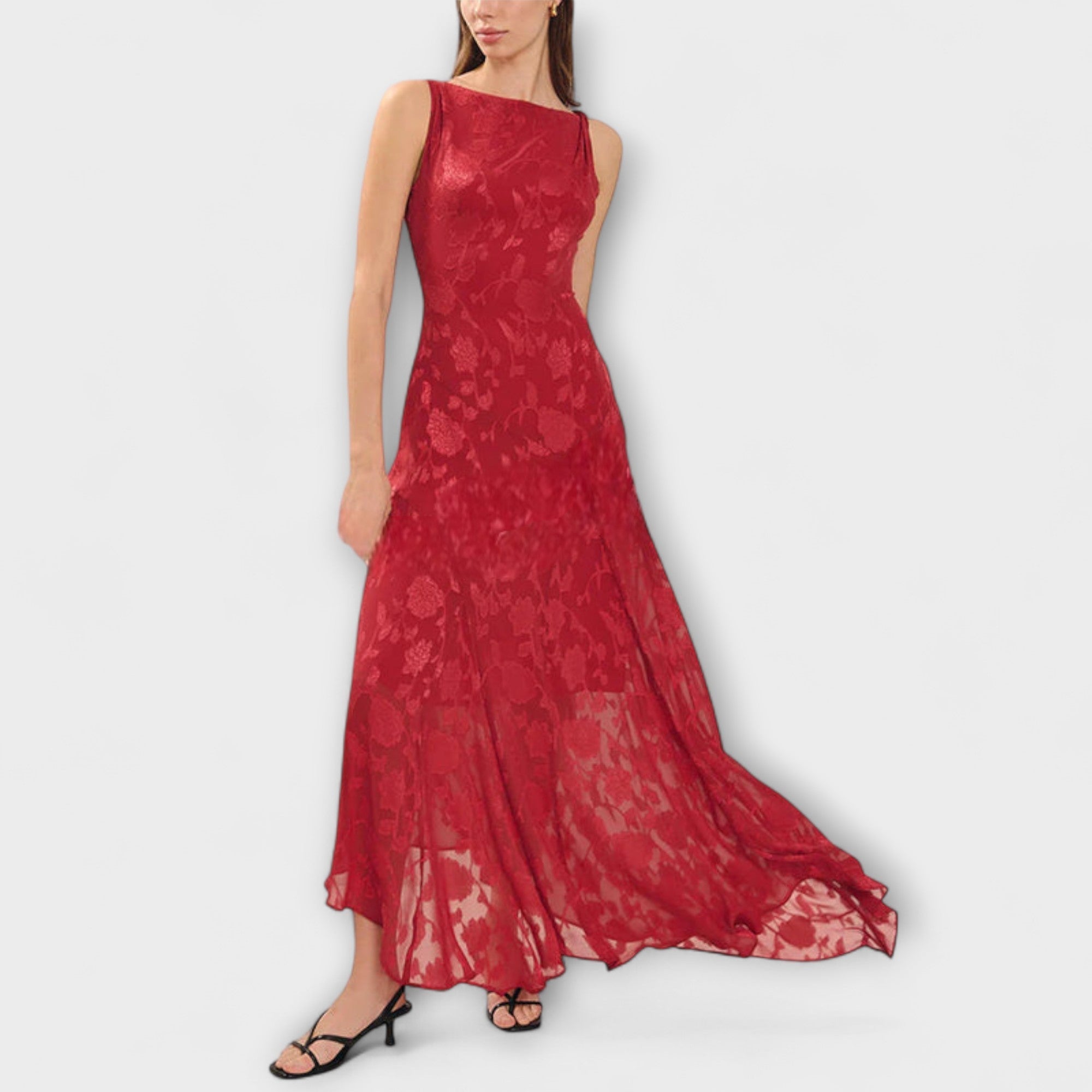 Opal - Elegant Rygfri Snøre Jacquard Maxi Kjole