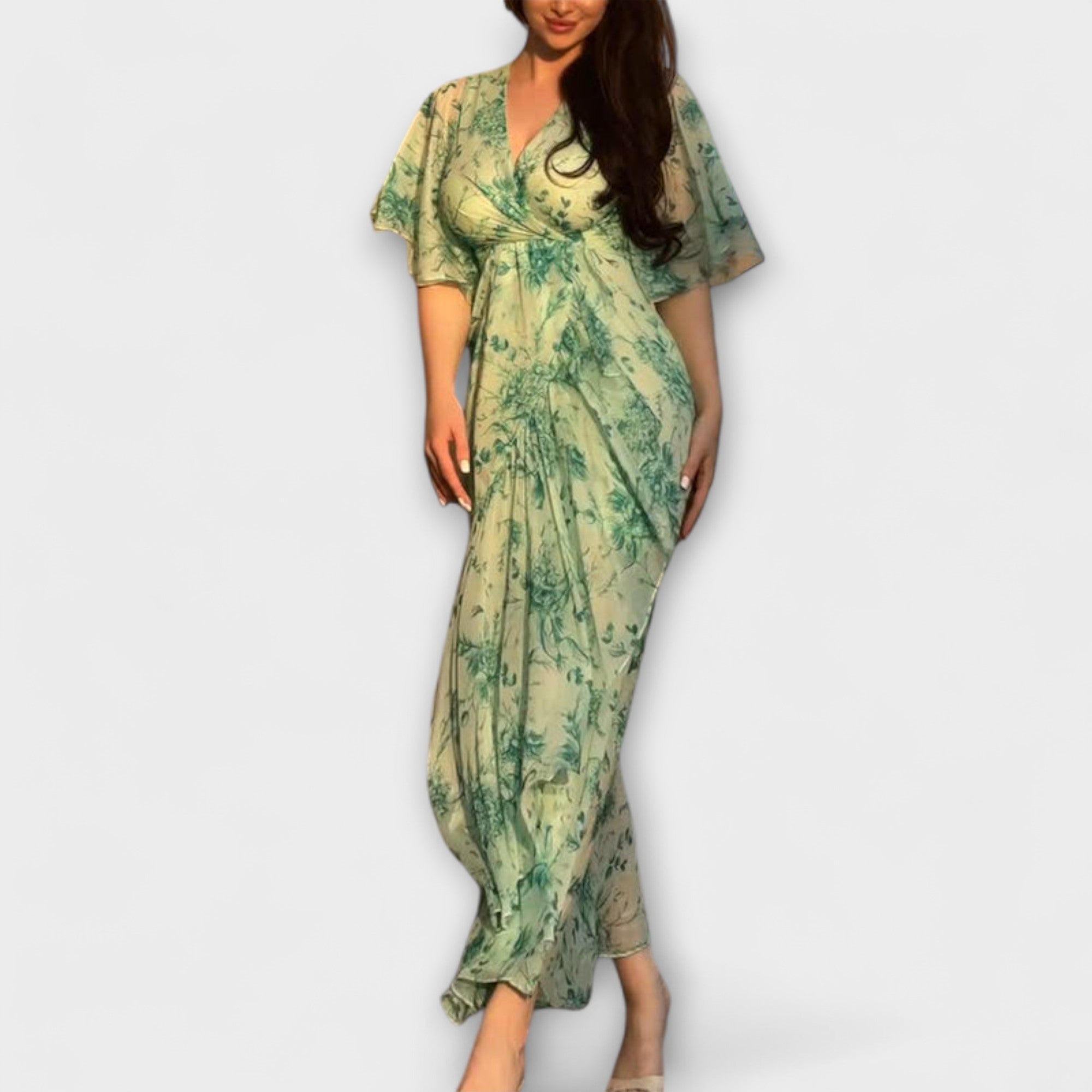 Lana - Stilfuld Blomster V-Hals Kjole