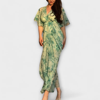 Lana - Stilfuld Blomster V-Hals Kjole