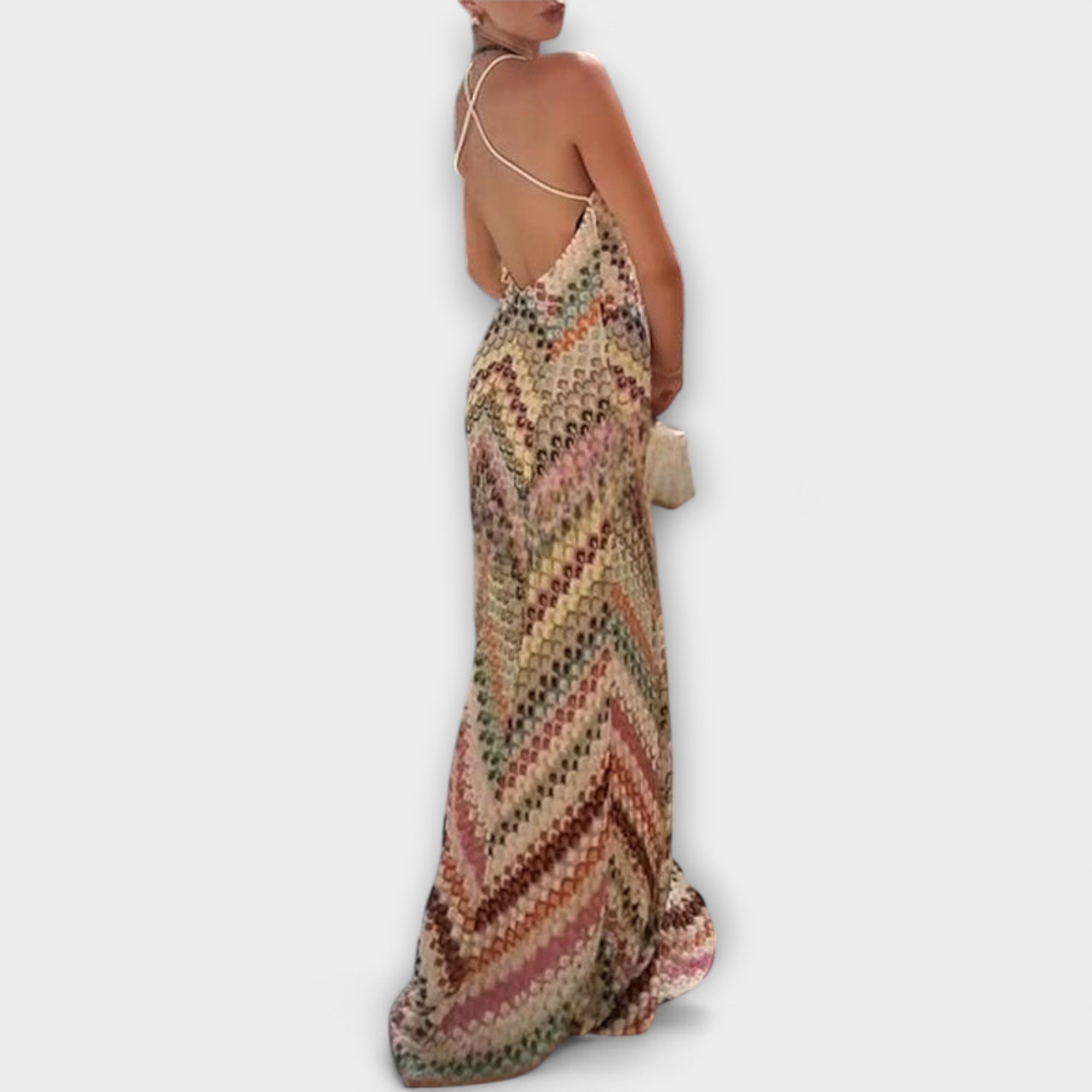 Remi - Missoni Farverig Houndstooth Mønster Maxi Kjole