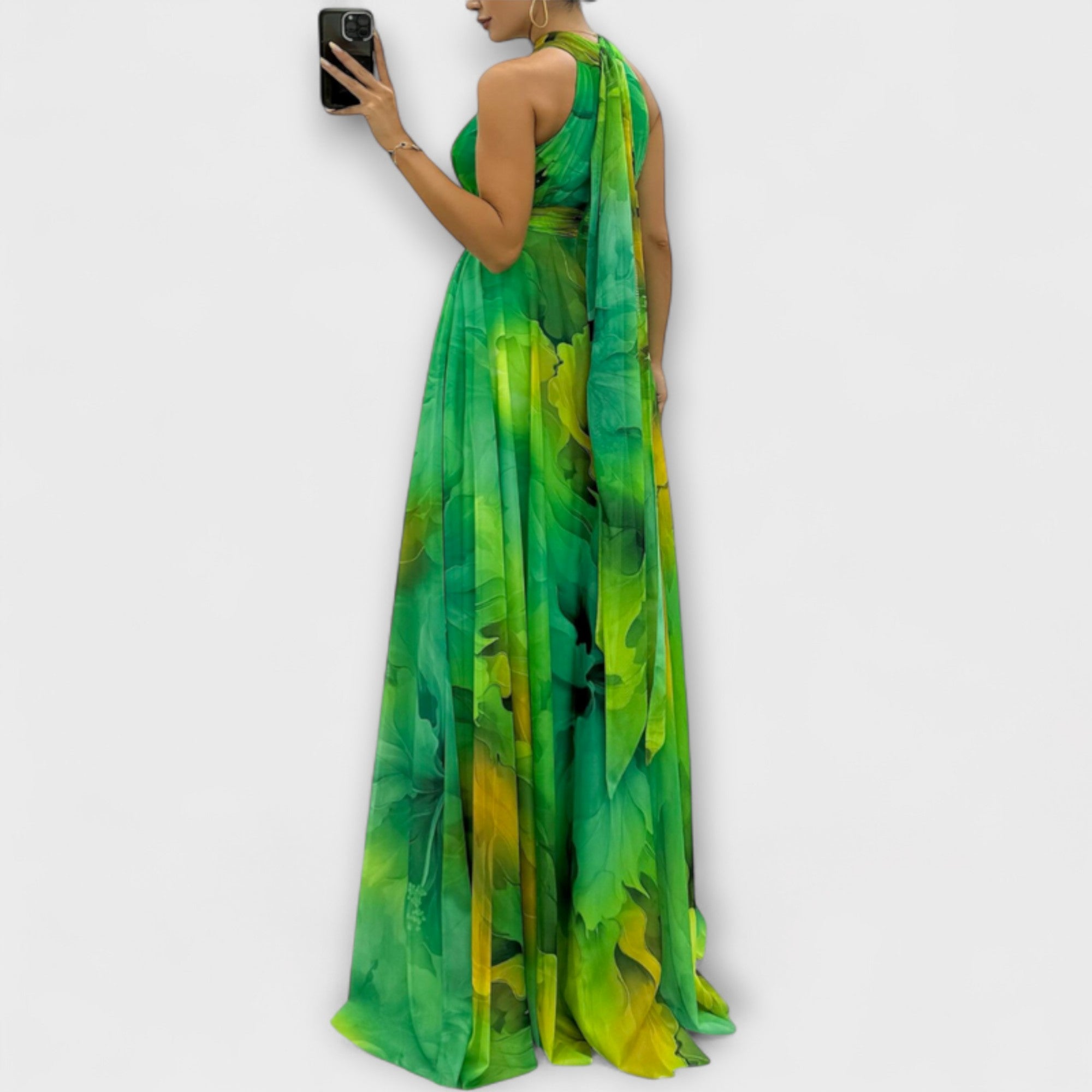 Isalie – Chiffon Maxi Kjole med Blomster Mønster