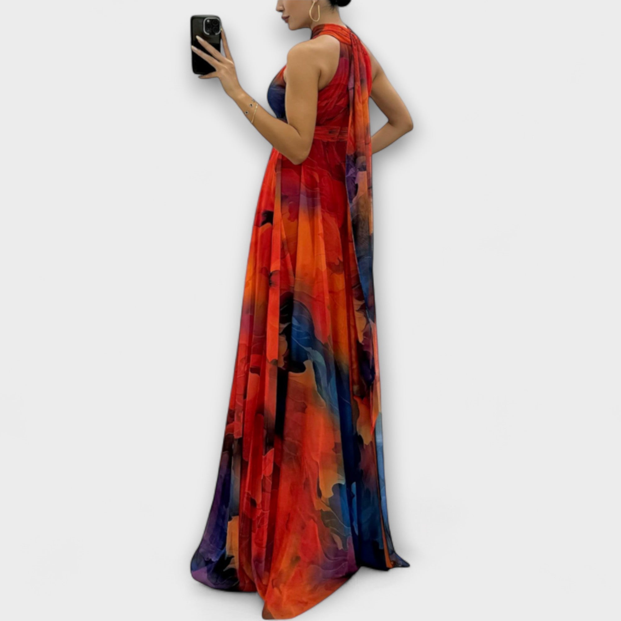 Isalie – Chiffon Maxi Kjole med Blomster Mønster