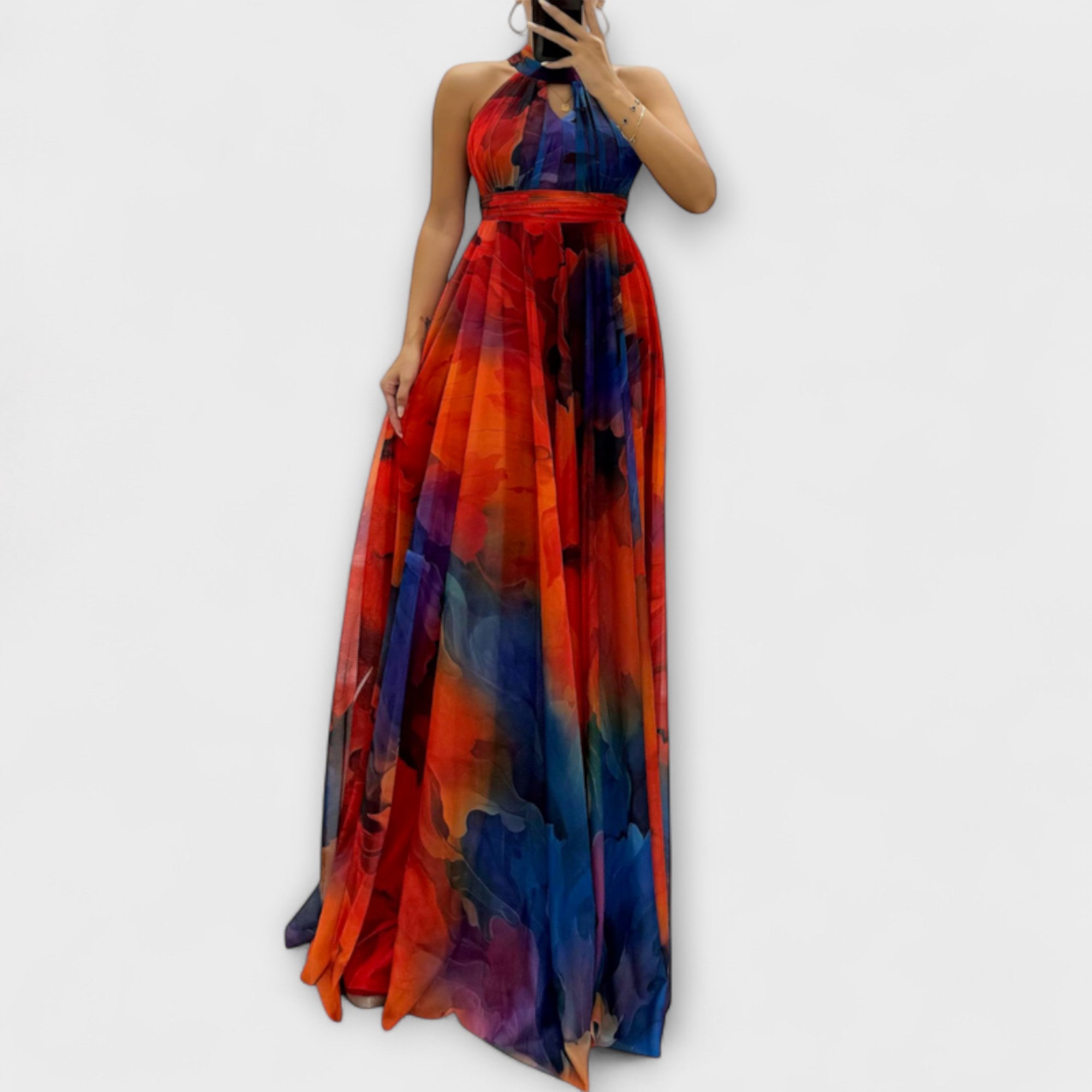 Isalie – Chiffon Maxi Kjole med Blomster Mønster