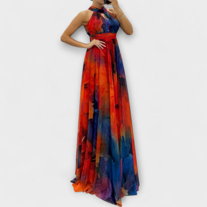 Isalie – Chiffon Maxi Kjole med Blomster Mønster