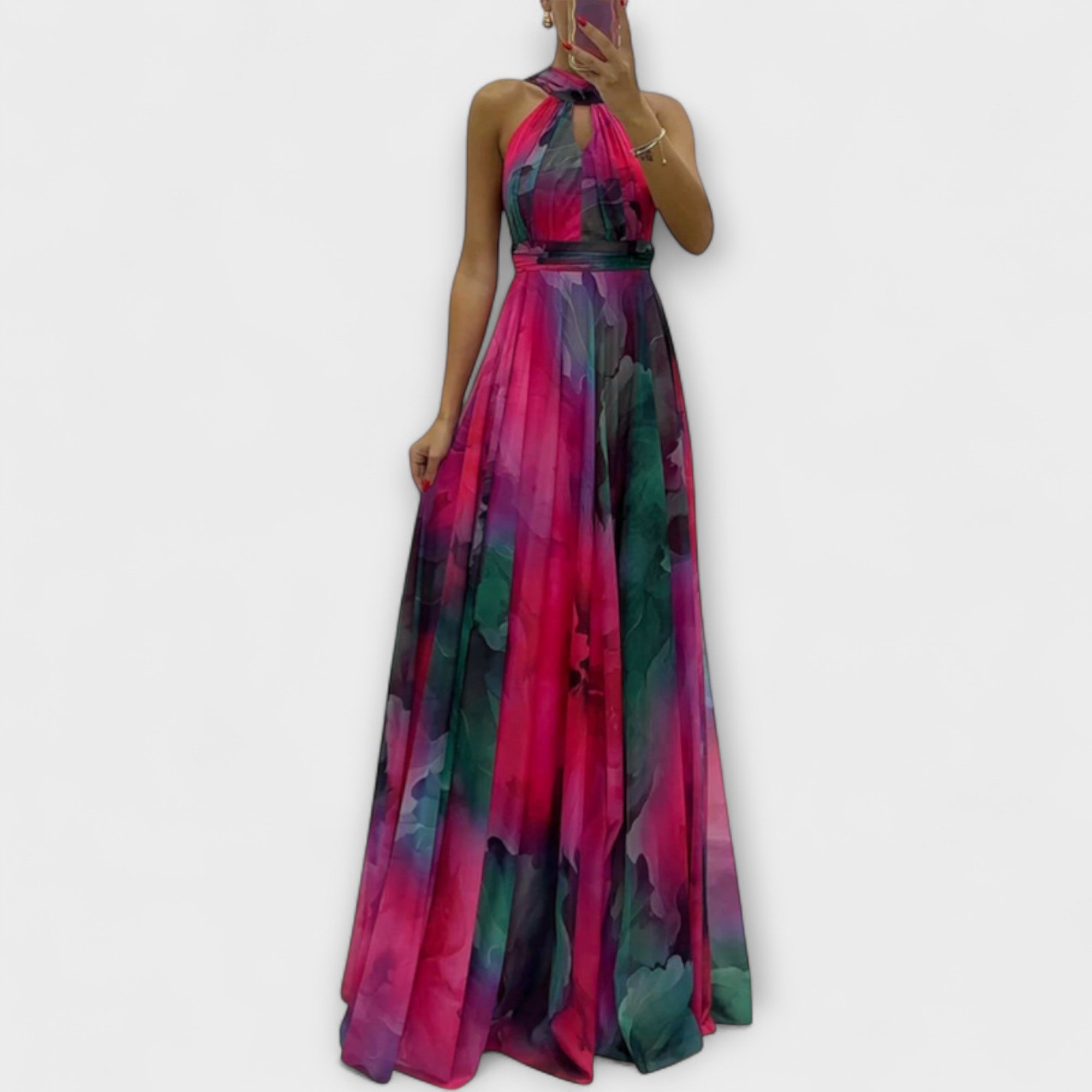 Isalie – Chiffon Maxi Kjole med Blomster Mønster