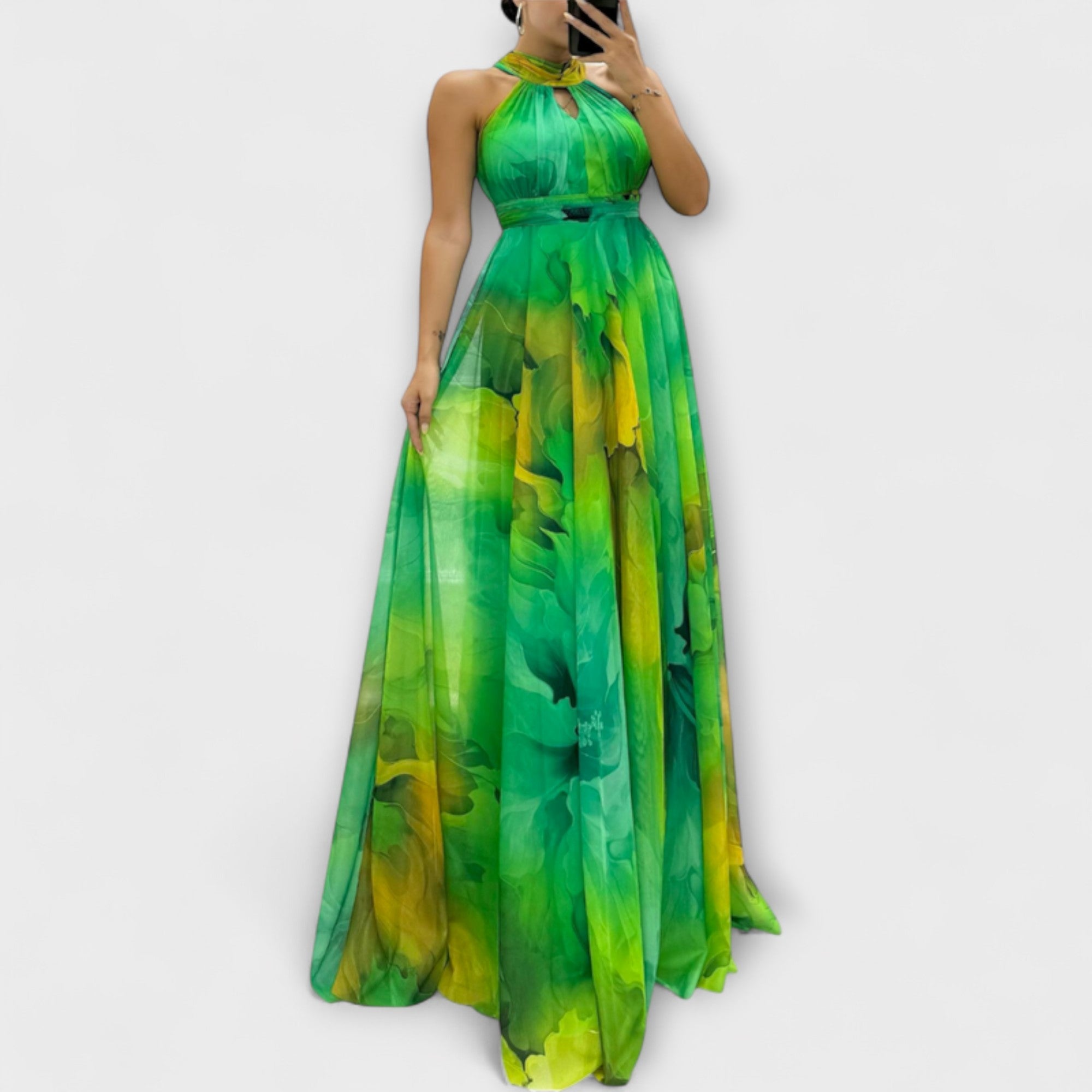 Isalie – Chiffon Maxi Kjole med Blomster Mønster