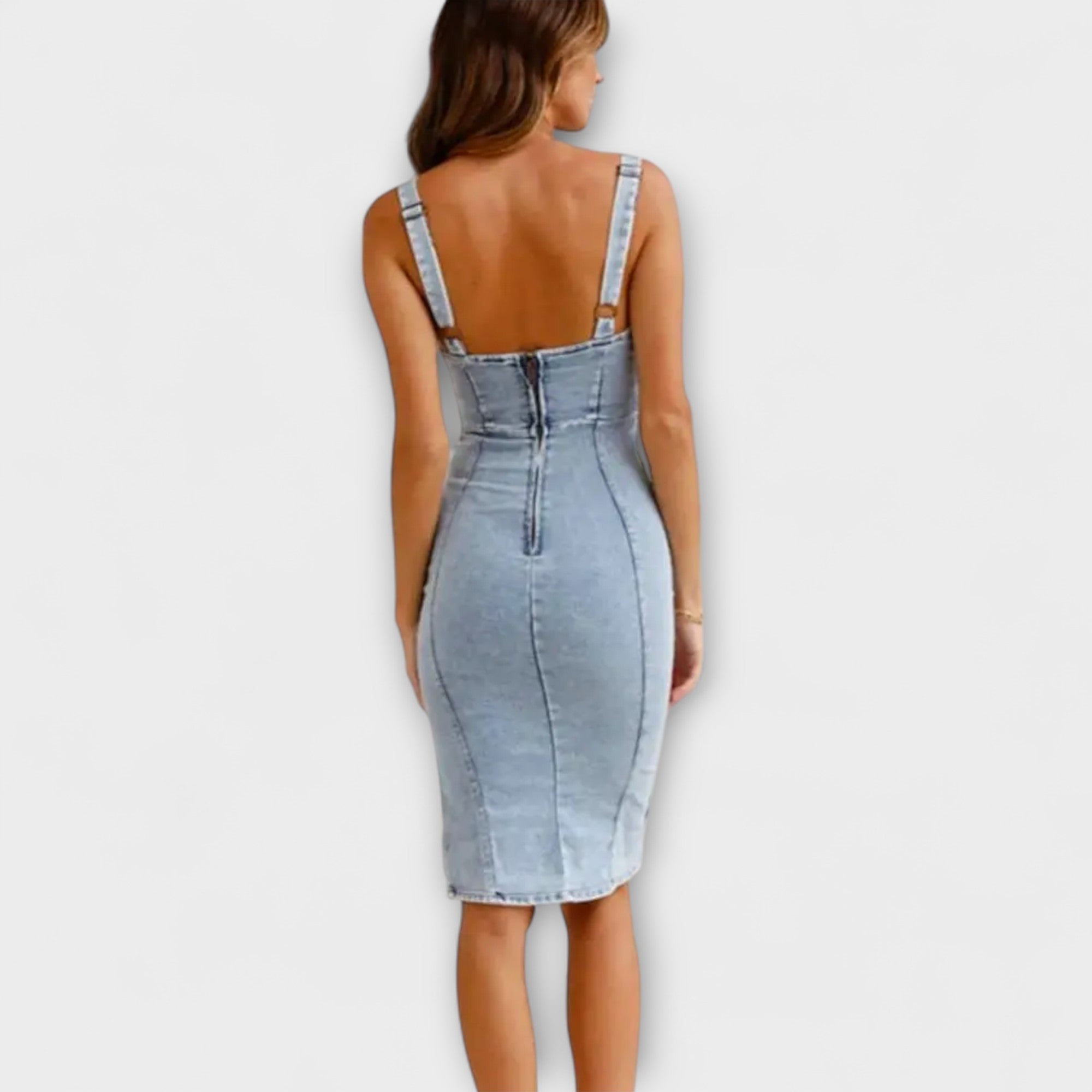 Anna - Denim Kjole med Justerbare Stropper