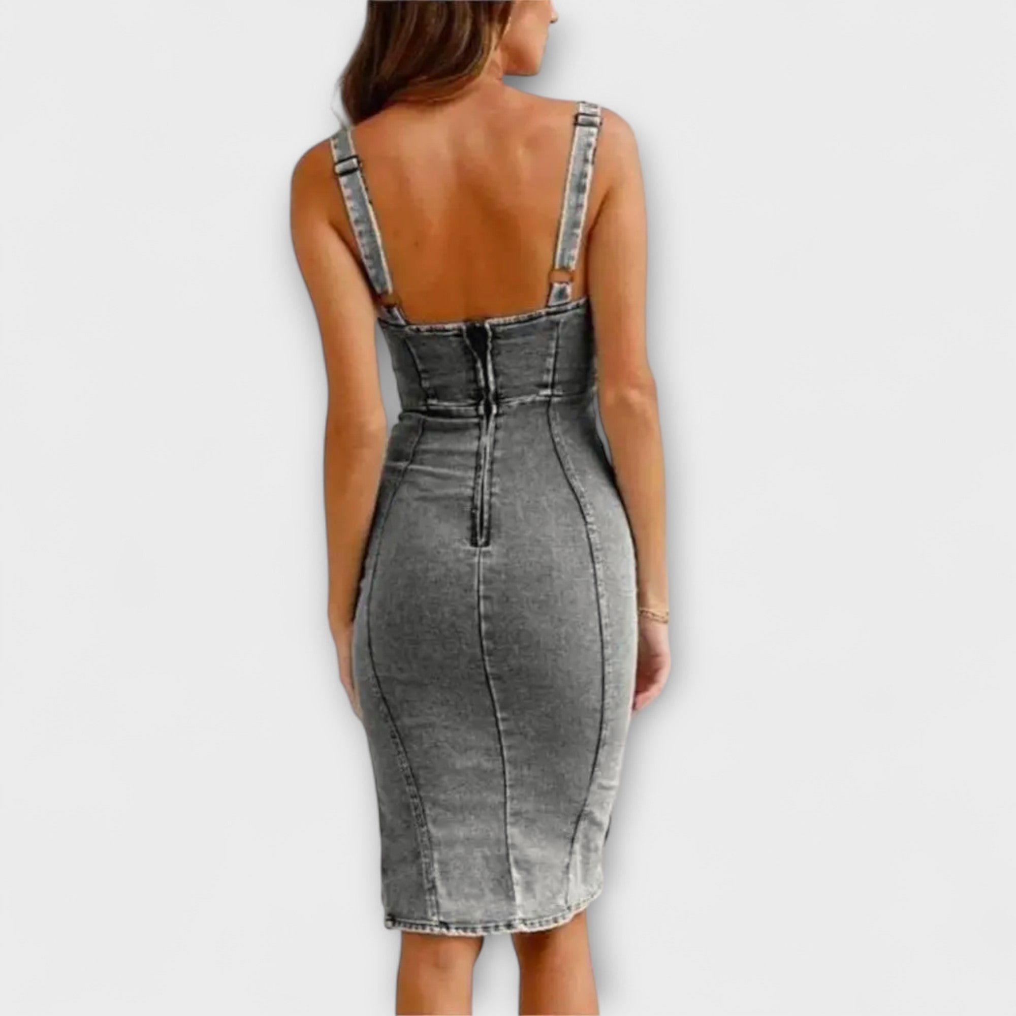 Anna - Denim Kjole med Justerbare Stropper